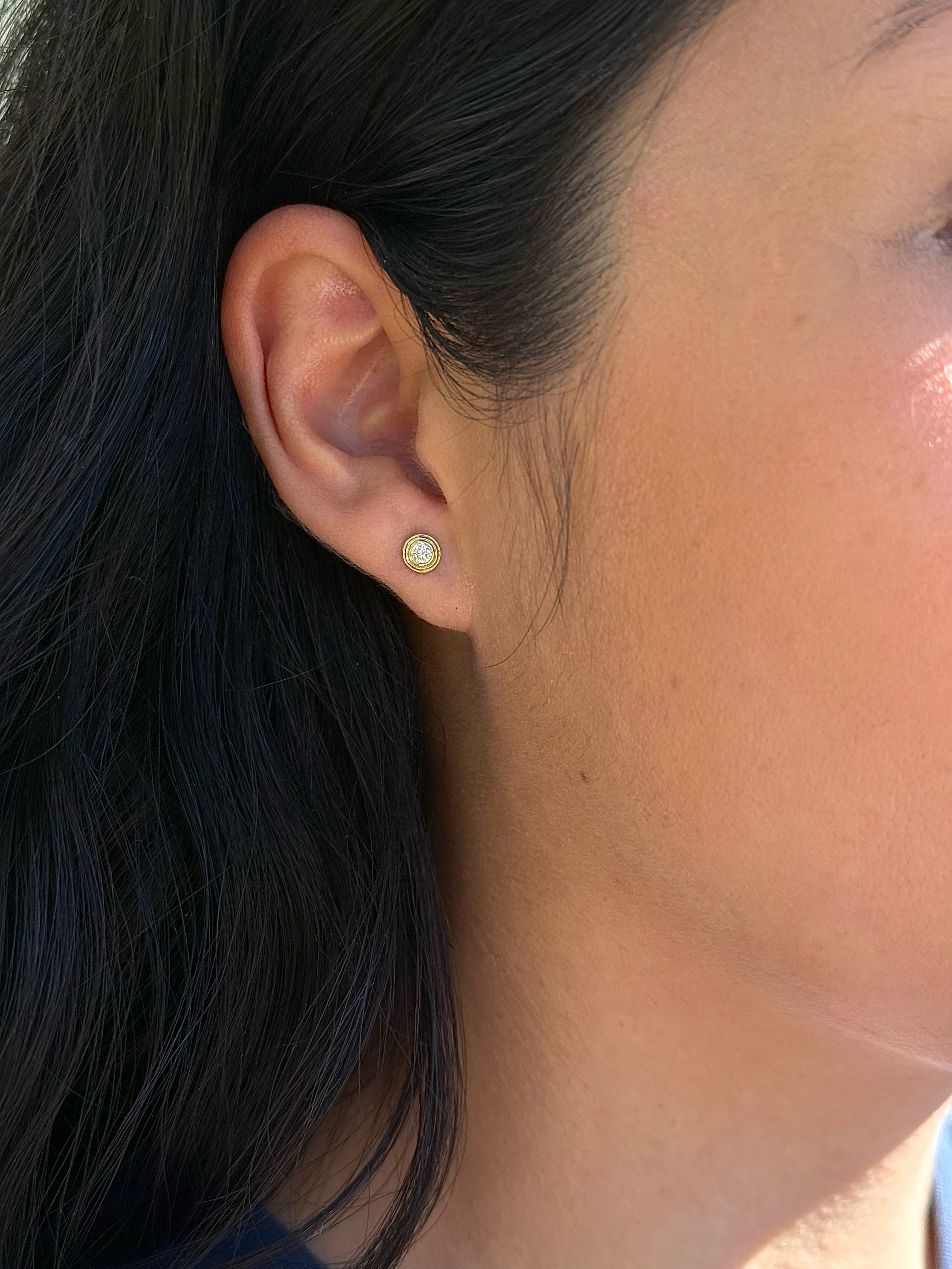 14k Gold Triple Birthstone Bezel Studs Personalized Zoe Lev Jewelry