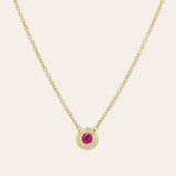 14k Gold Triple Ruby Bezel Necklace - 16"-18"