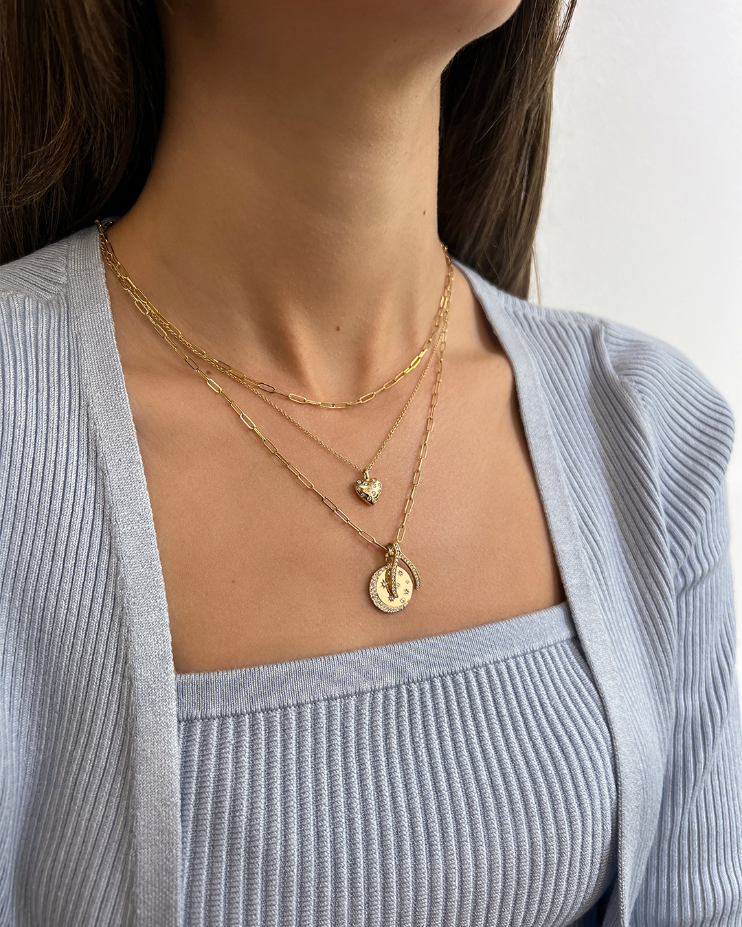 14k Gold and Diamond Domed Heart Necklace