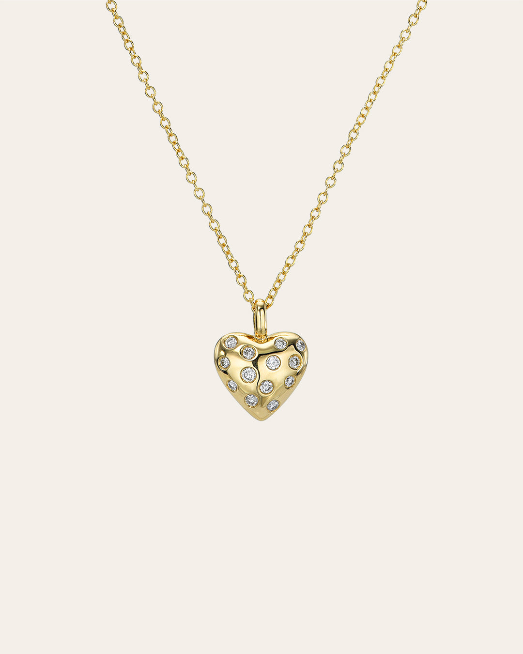 14k Gold and Diamond Domed Heart Necklace