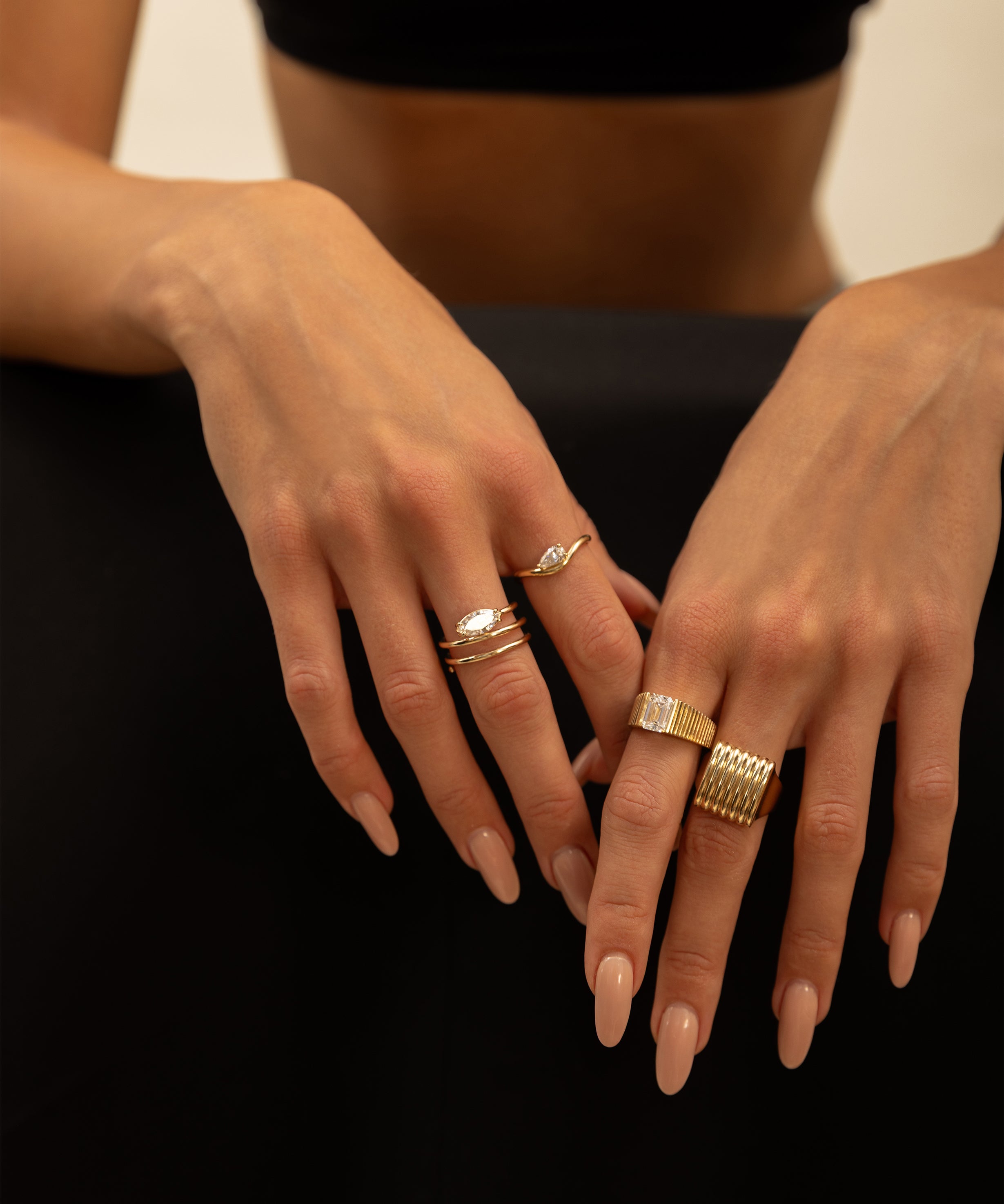 14k 3 Prong Marquise Lab Diamond Spiral Ring Ring Zoe Lev Jewelry