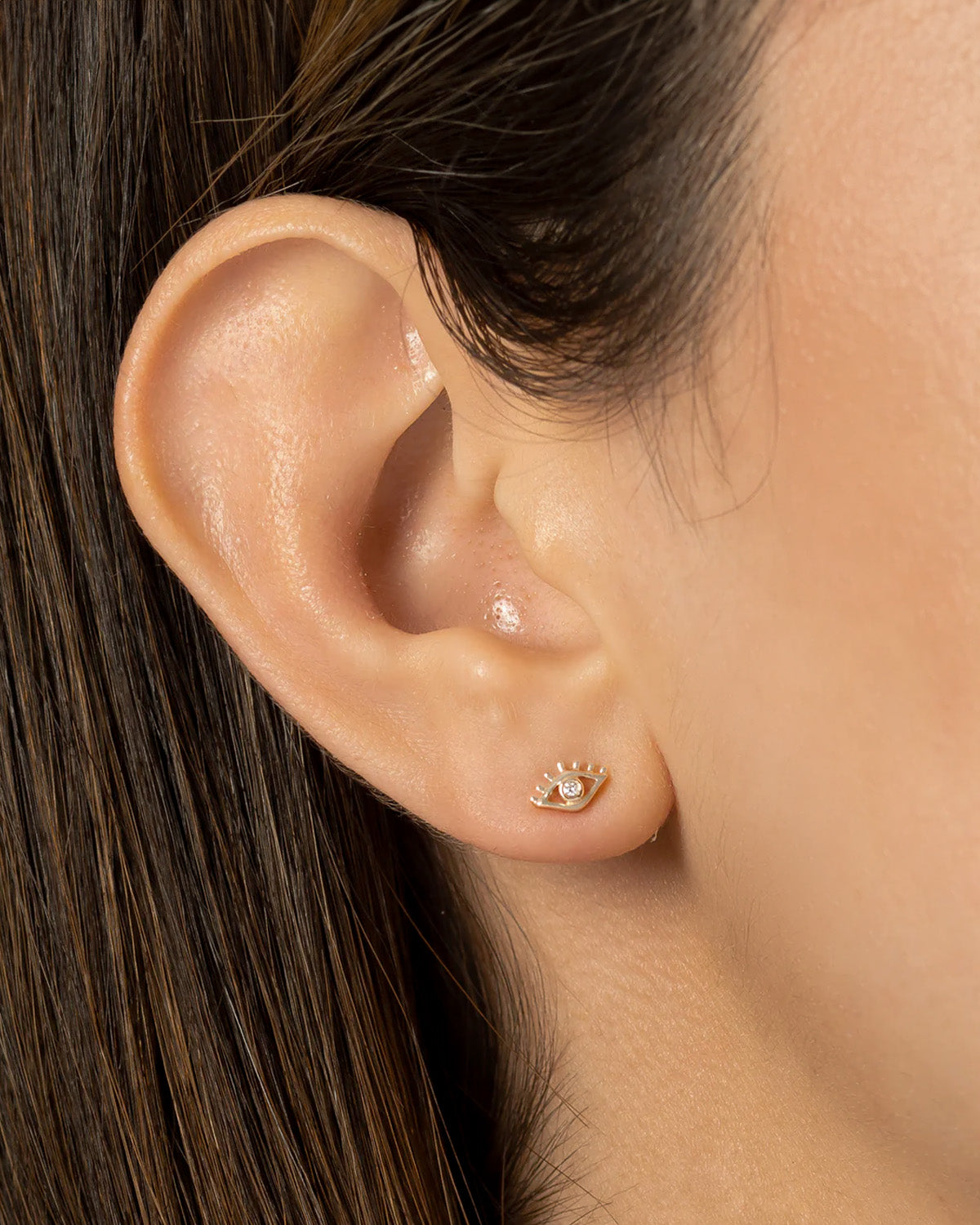 14k Yellow Gold Evil Eye Lash Stud Earring with Tiny Diamond - Single SAMPLE SALE Zoe Lev Jewelry