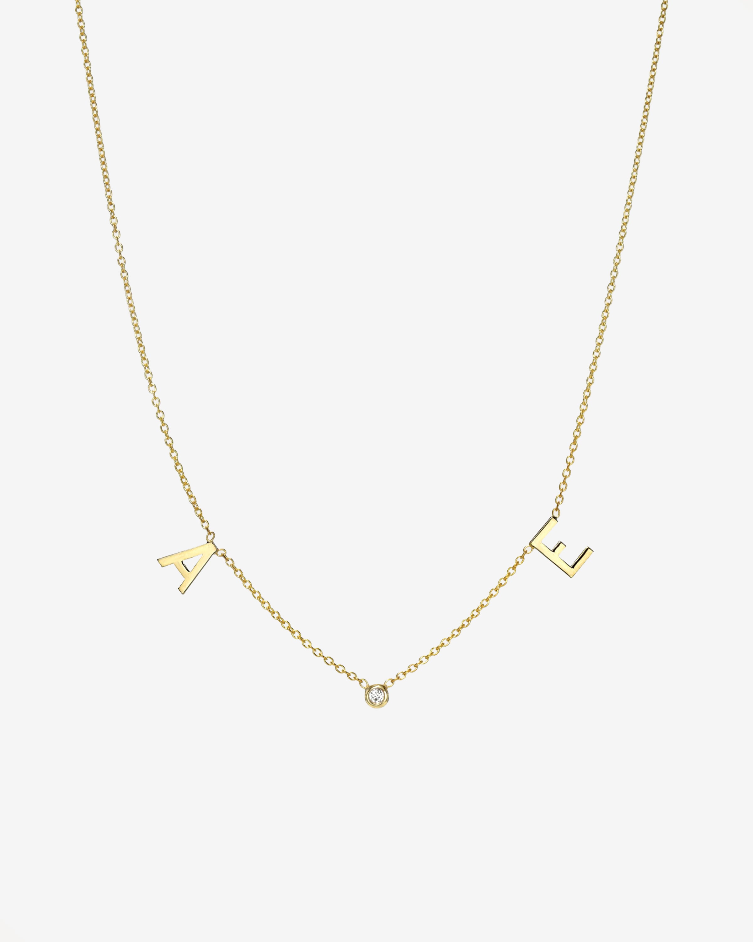 14k Gold Space Initial and Diamond Bezel Necklace Personalized Zoe Lev Jewelry