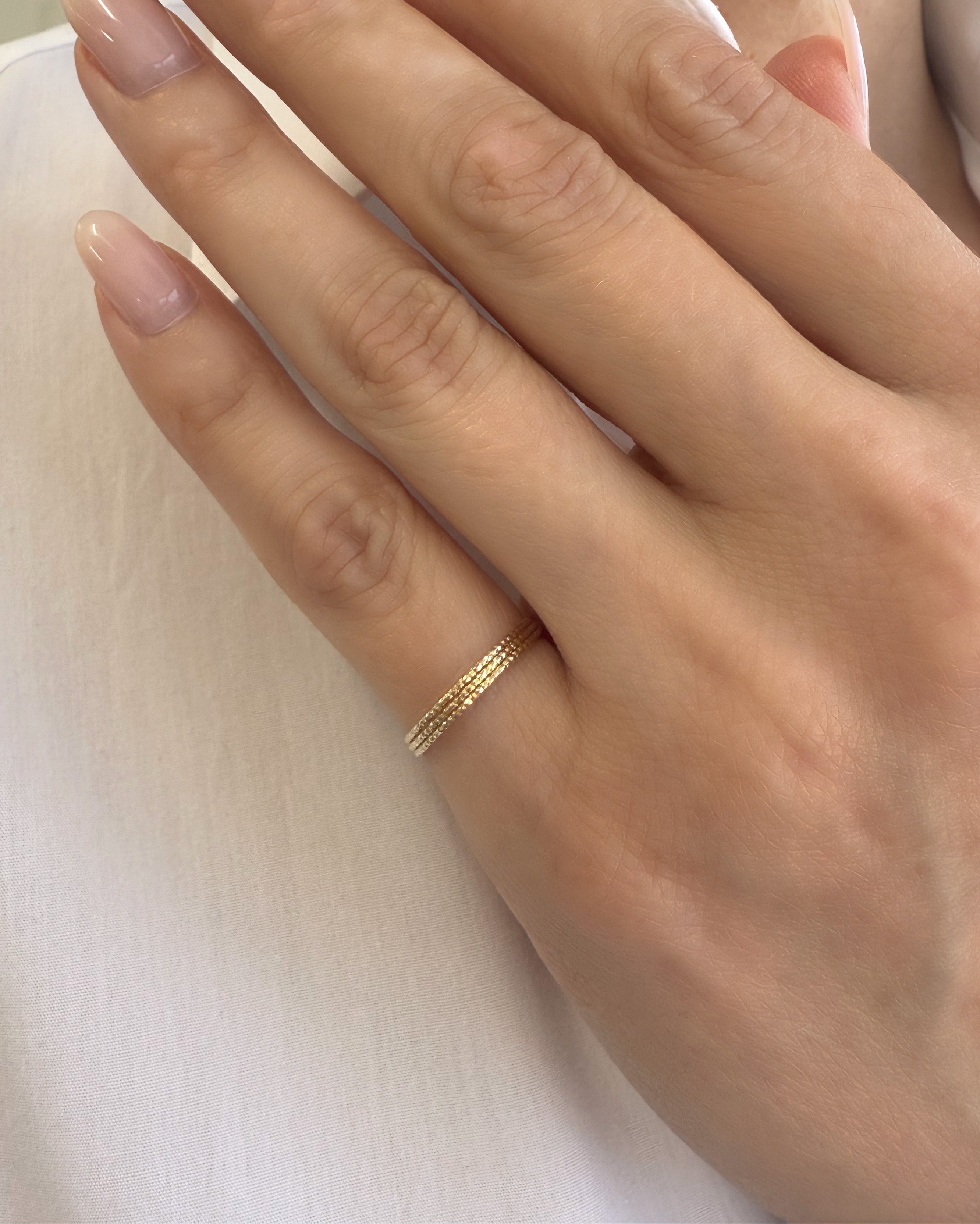 14K Gold Thin Diamond Cut Stacking Ring Zoe Lev Jewelry