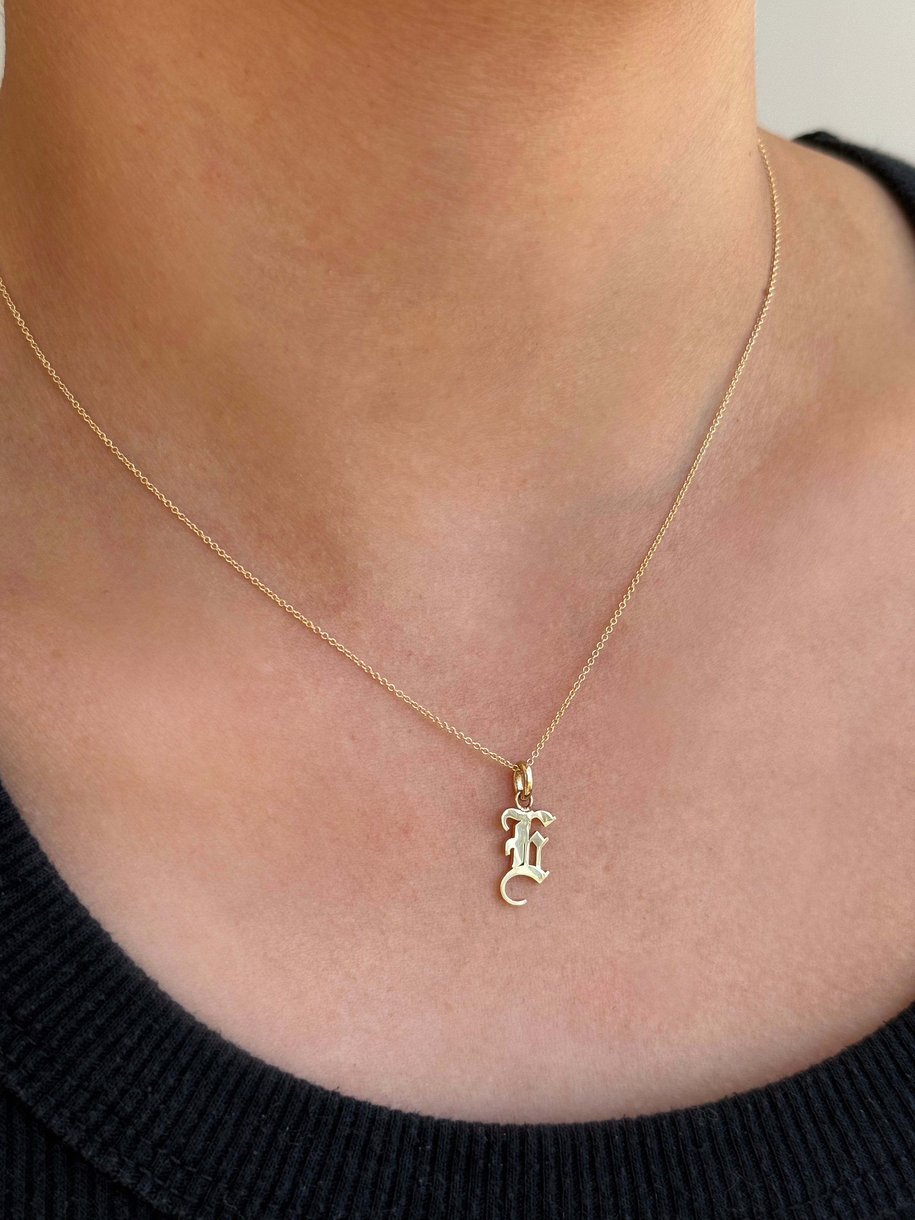 14k Gold Gothic Initial Pendant - 'E' SAMPLE SALE Zoe Lev Jewelry