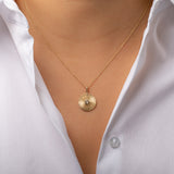 14K Gold Pleated Disc with Diamond Pendant Zoe Lev Jewelry