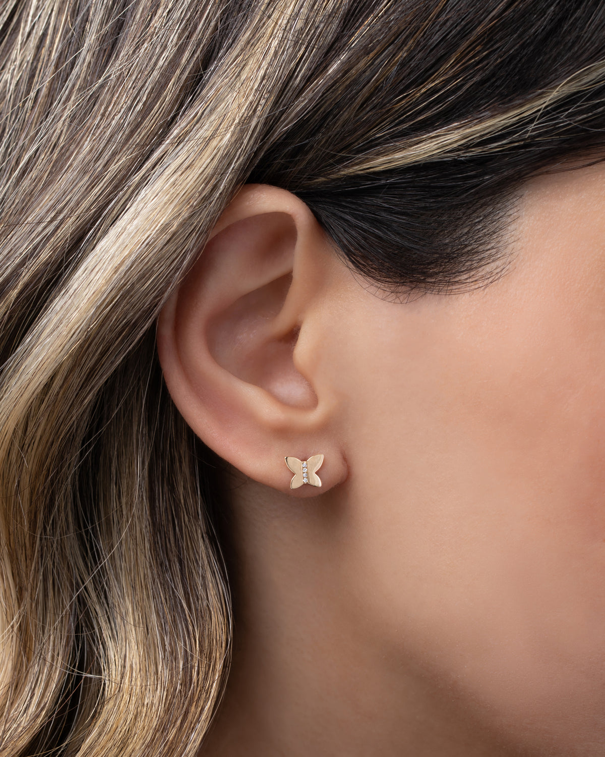 14k Gold Diamond Butterfly Stud Earrings