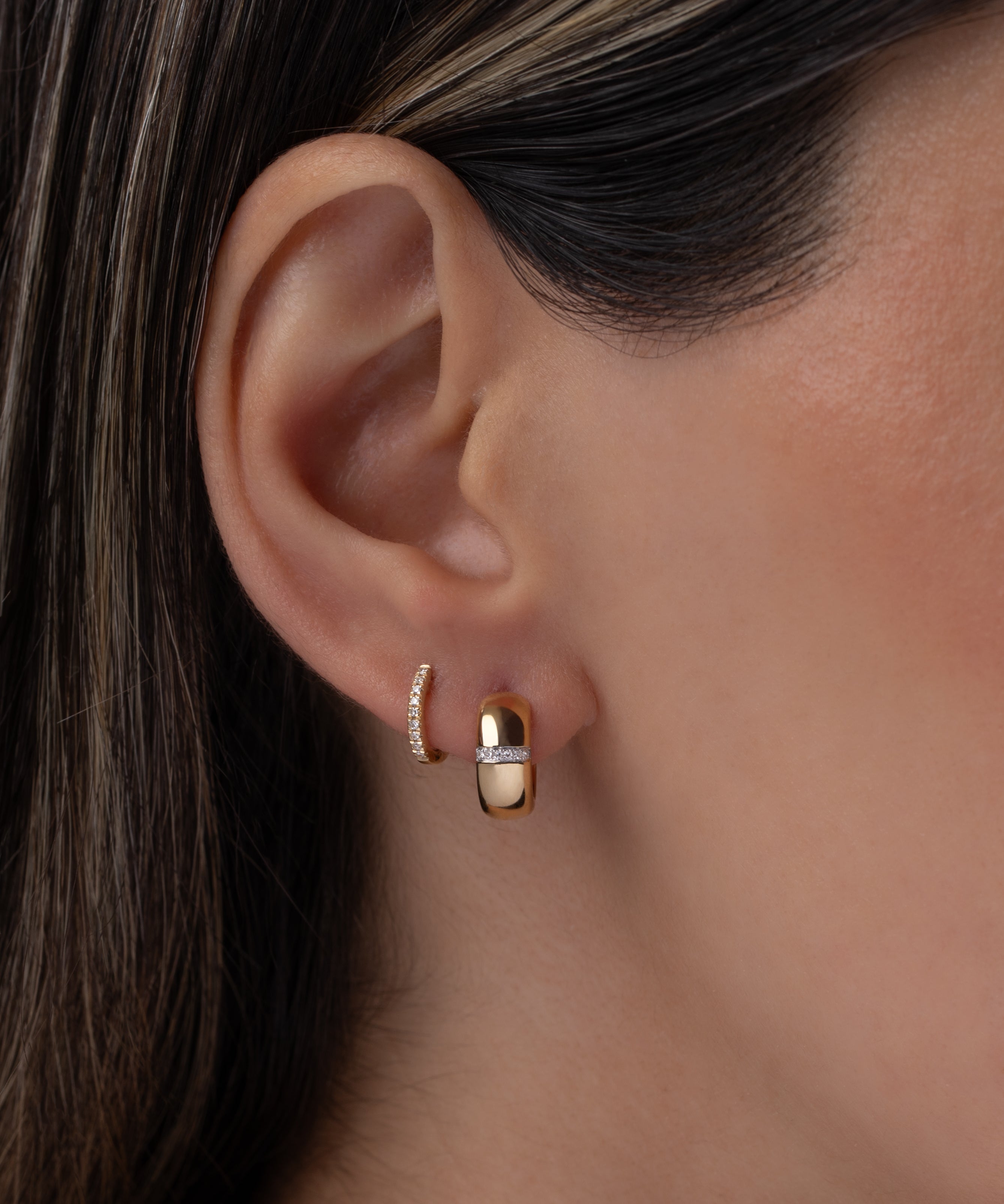 14k Gold Thick Diamond Row Huggies SAMPLE SALE Zoe Lev Jewelry