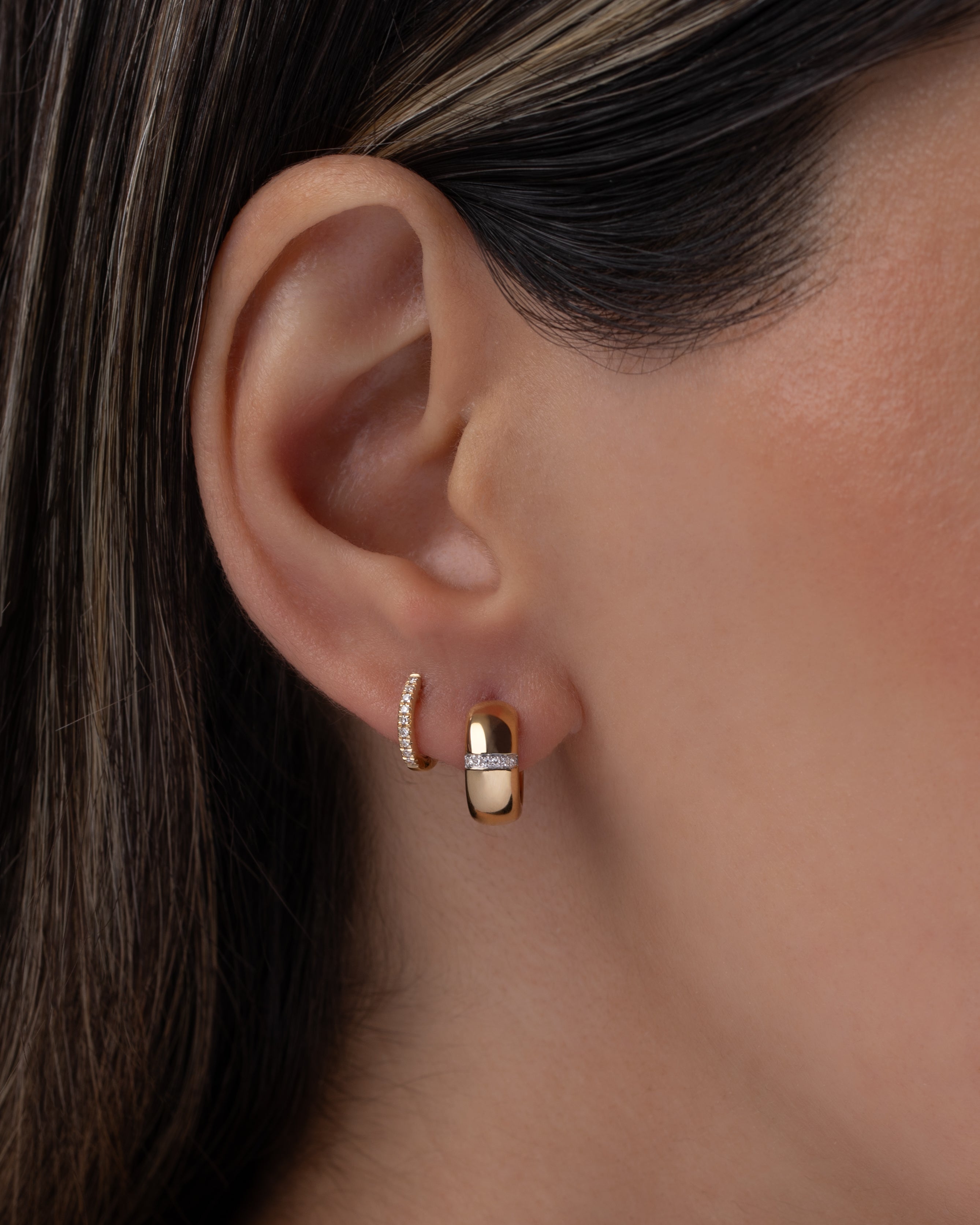 14k Gold Thick Diamond Row Huggies SAMPLE SALE Zoe Lev Jewelry