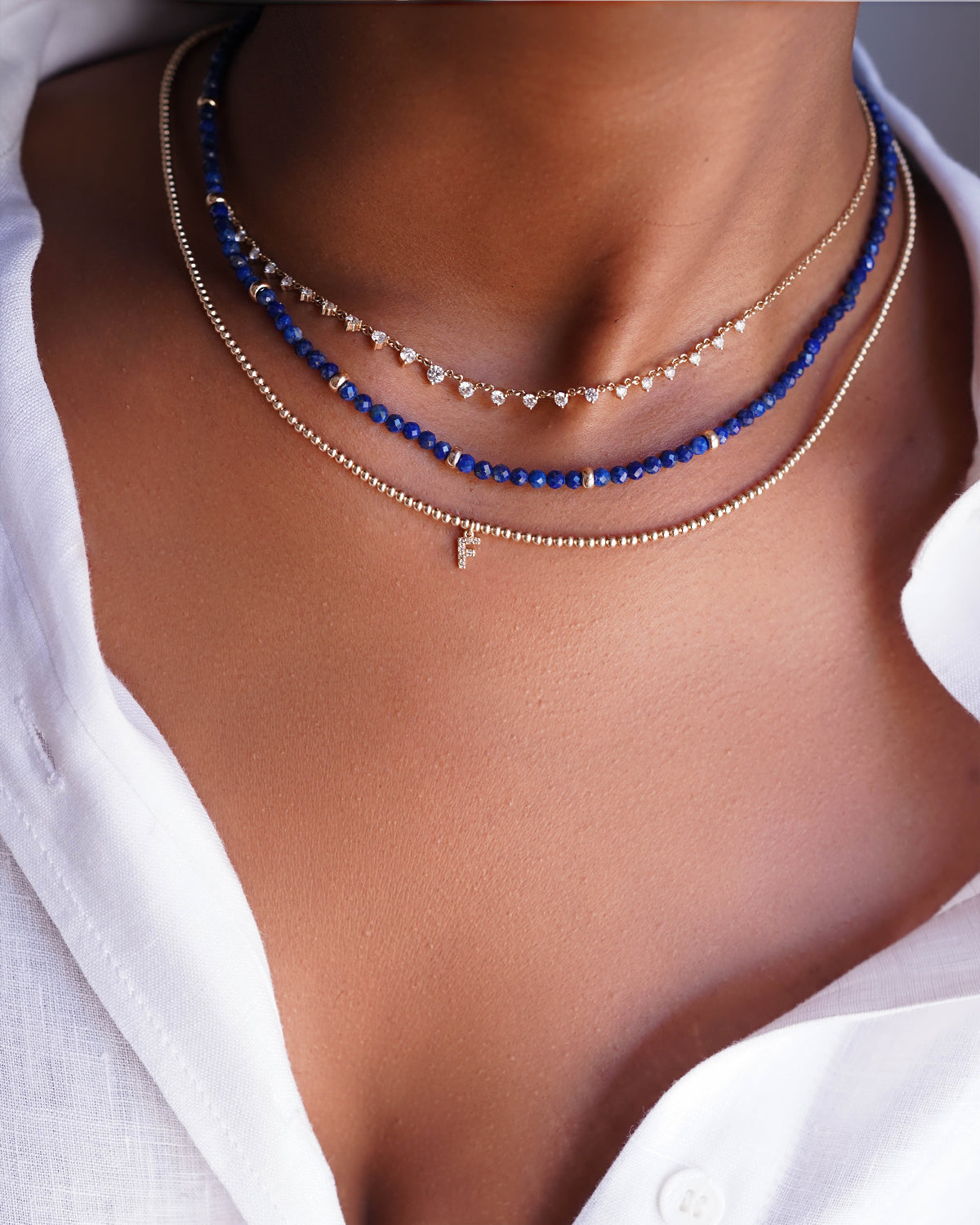 14K Gold Blue Lapis Segment Bead Necklace Zoe Lev Jewelry