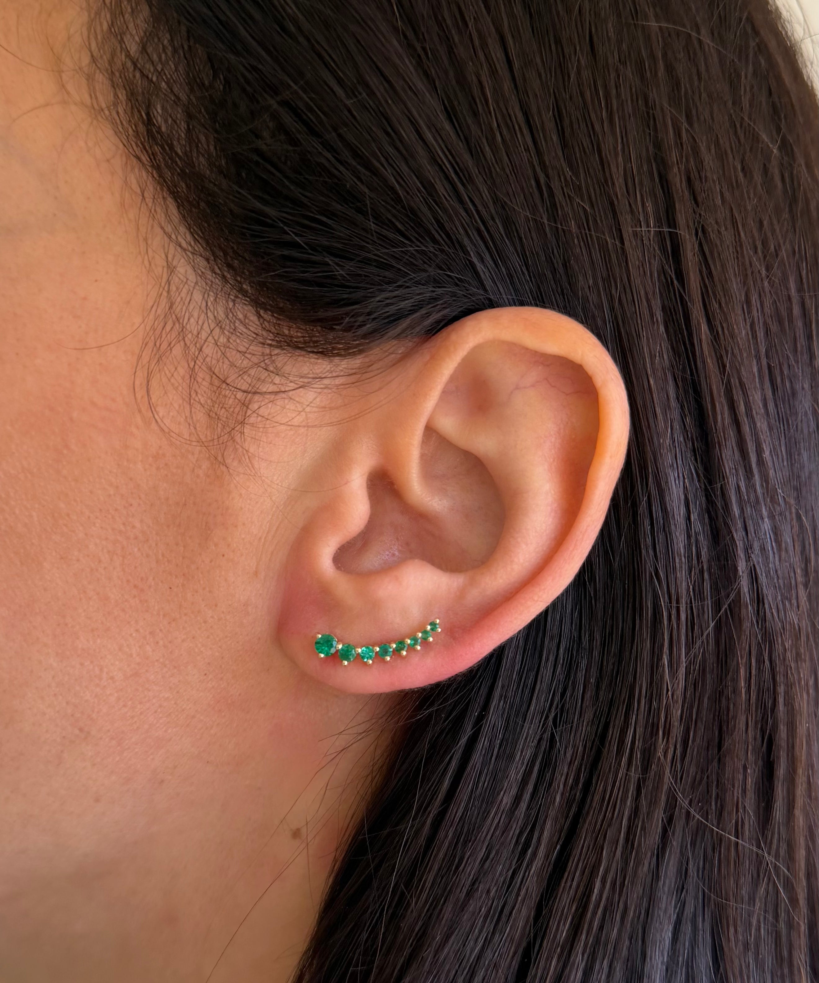 3 Prong Emerald Ear Crawler Zoe Lev Jewelry