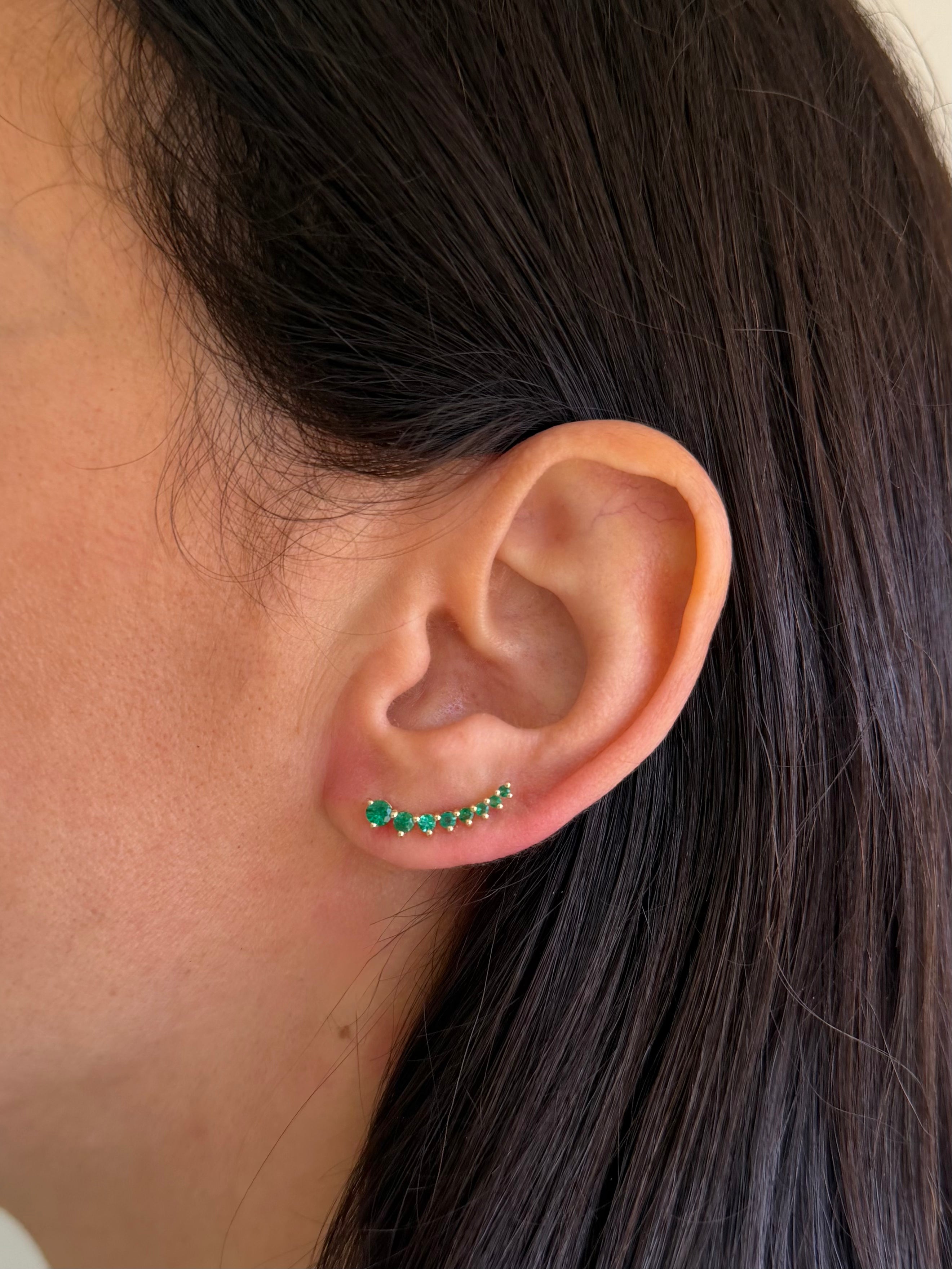 3 Prong Emerald Ear Crawler Zoe Lev Jewelry