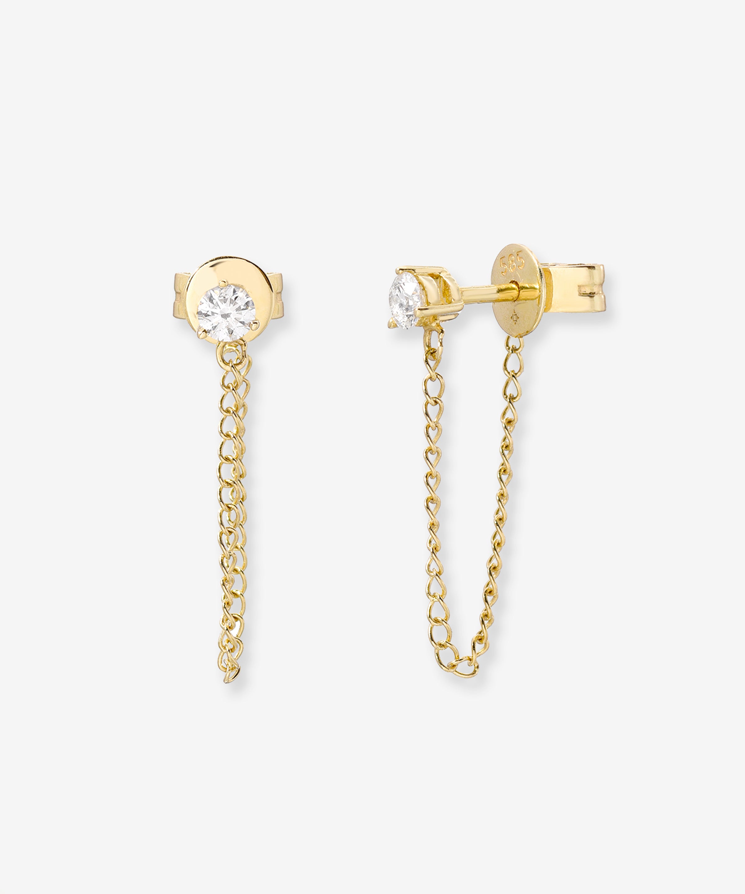 3 Prong Diamond Stud Chain Earrings Zoe Lev Jewelry