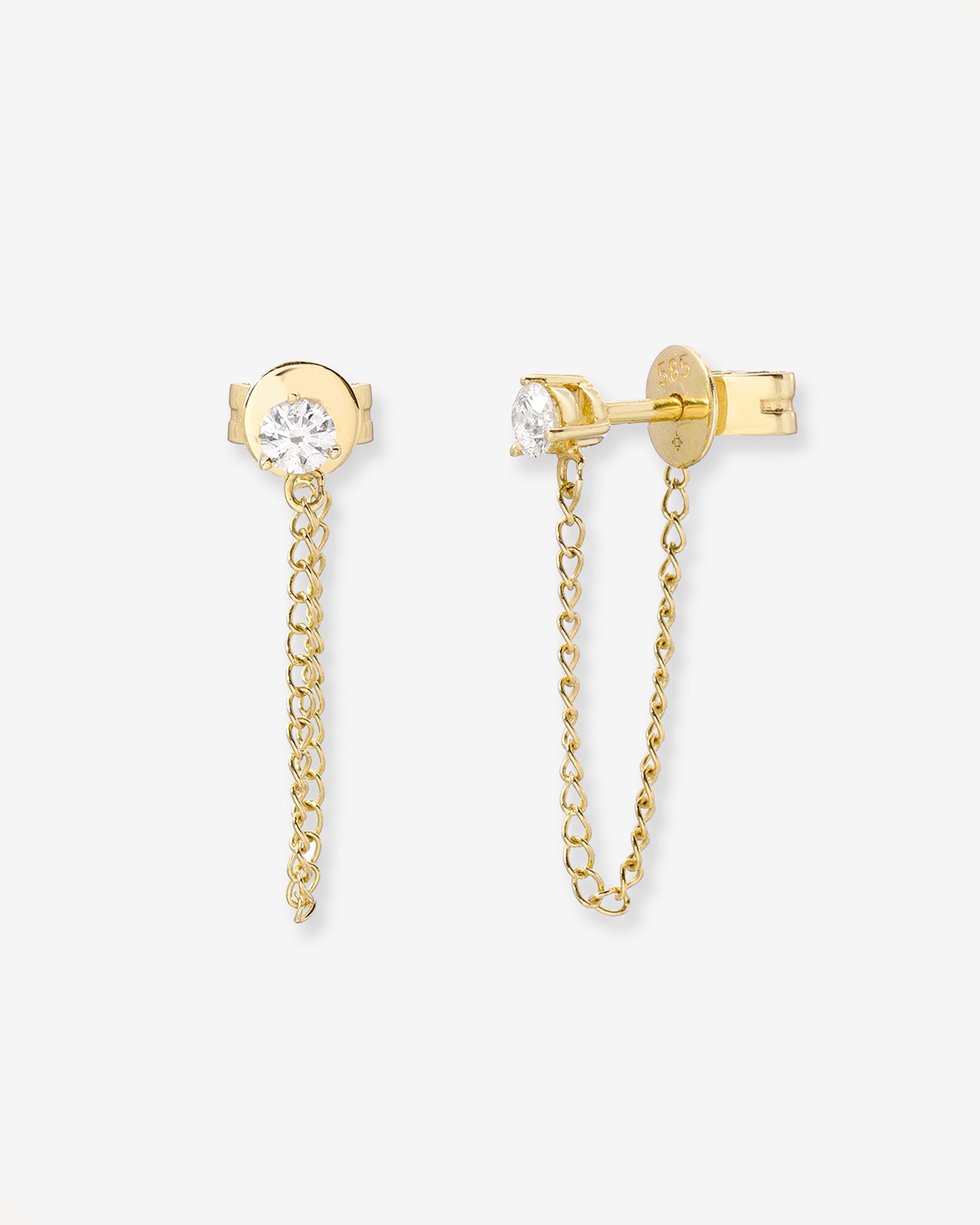 3 Prong Diamond Stud Chain Earrings Zoe Lev Jewelry