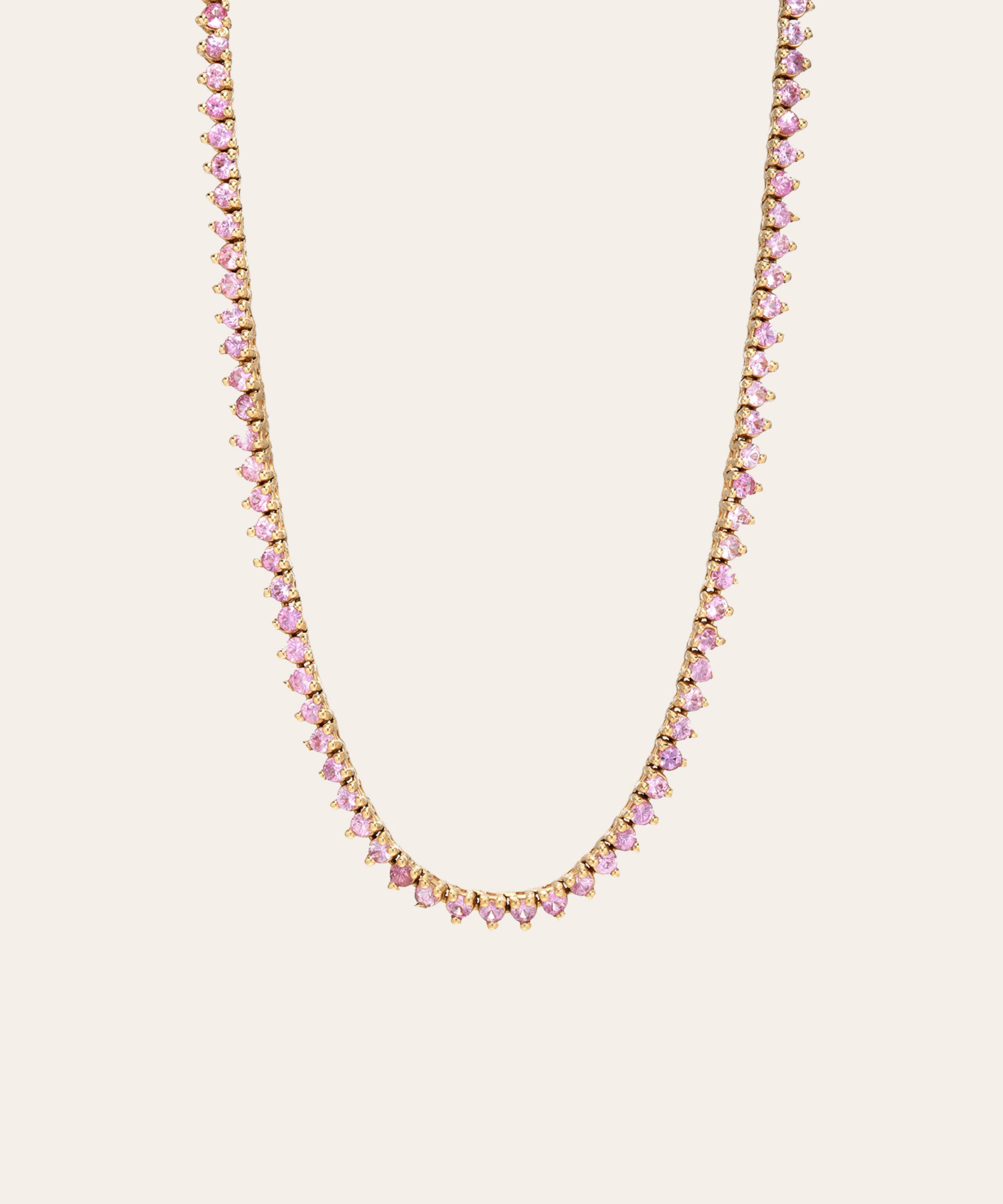 3 Prong Pink Sapphire Tennis Necklace Zoe Lev Jewelry