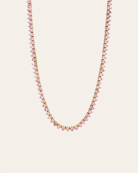 3 Prong Pink Sapphire Tennis Necklace