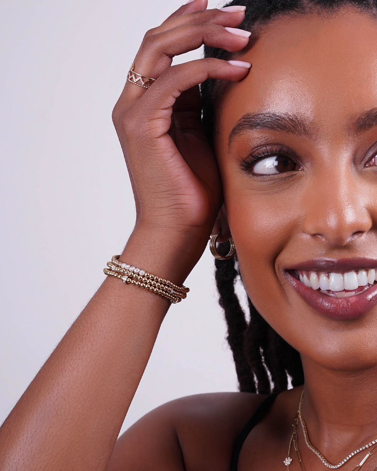 3mm Gold Bead Bracelet with Multi Diamond Beads Bead Bracelets Zoe Lev Jewelry