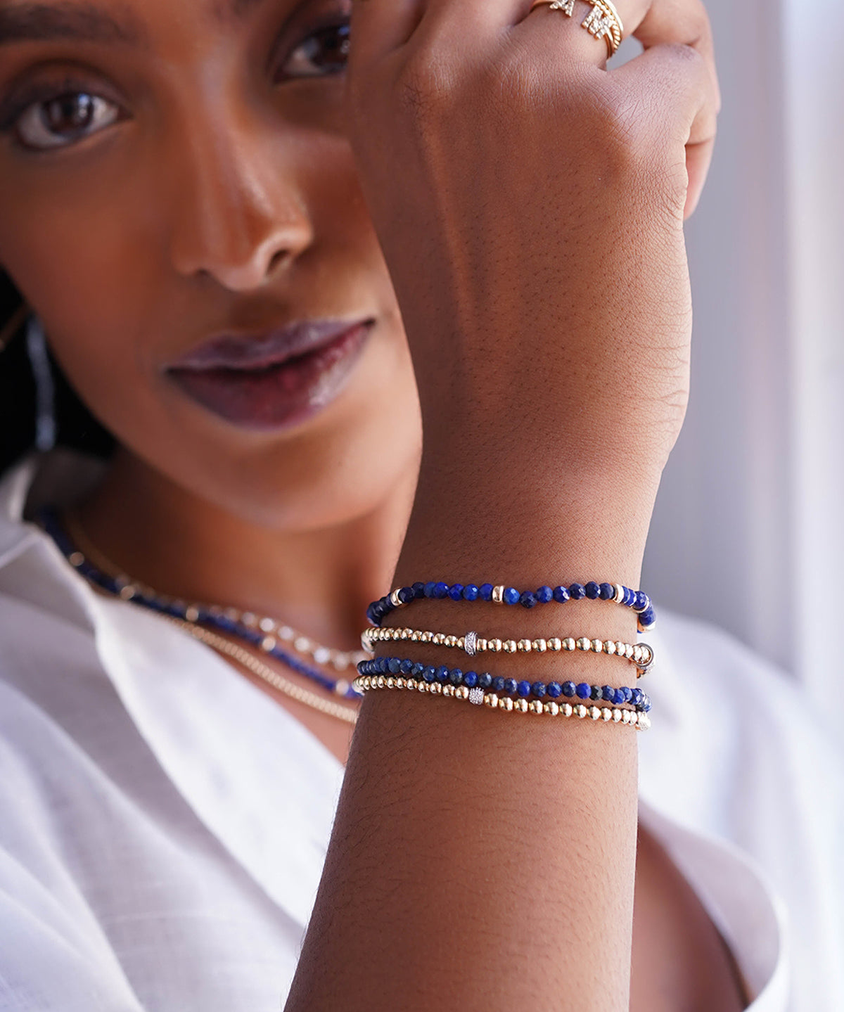 14K Gold Blue Lapis Segment Bead Bracelet Zoe Lev Jewelry