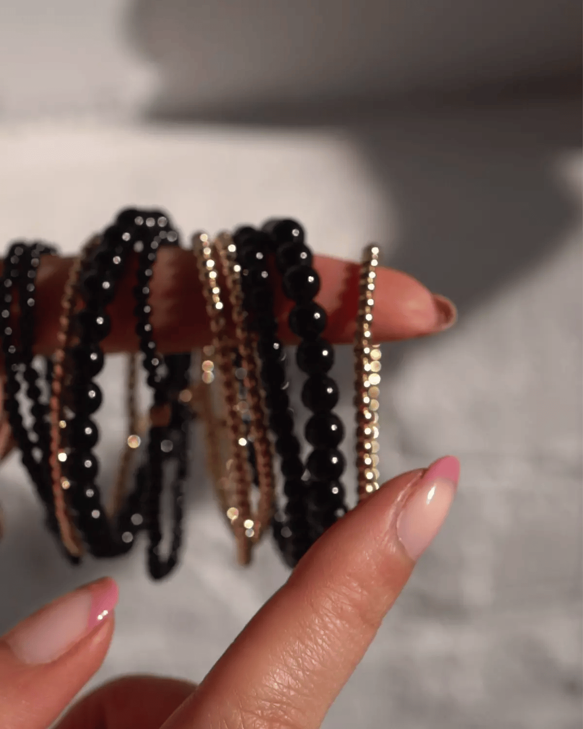 3mm Black Onyx Bead Bracelet with Diamond Bead
