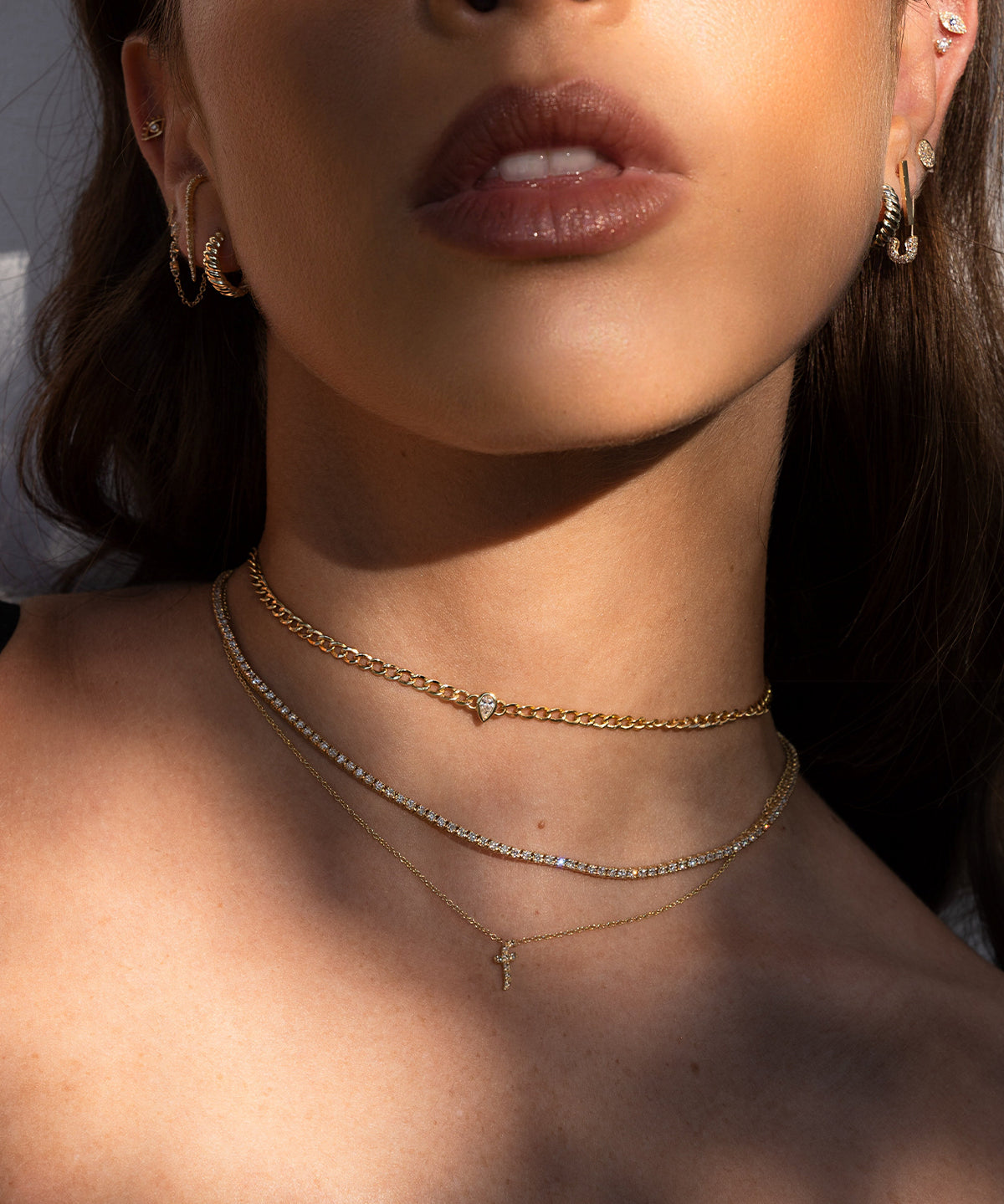 Cuban Link Pear Diamond Choker Zoe Lev Jewelry