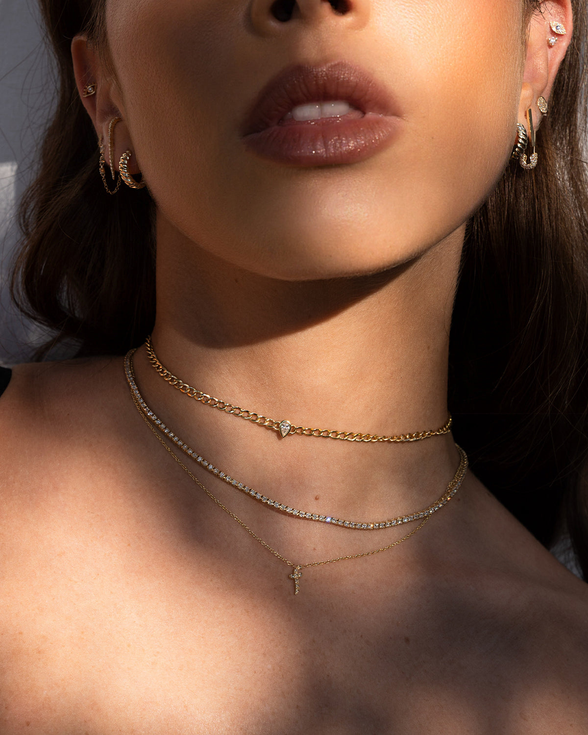 Cuban Link Pear Diamond Choker Zoe Lev Jewelry