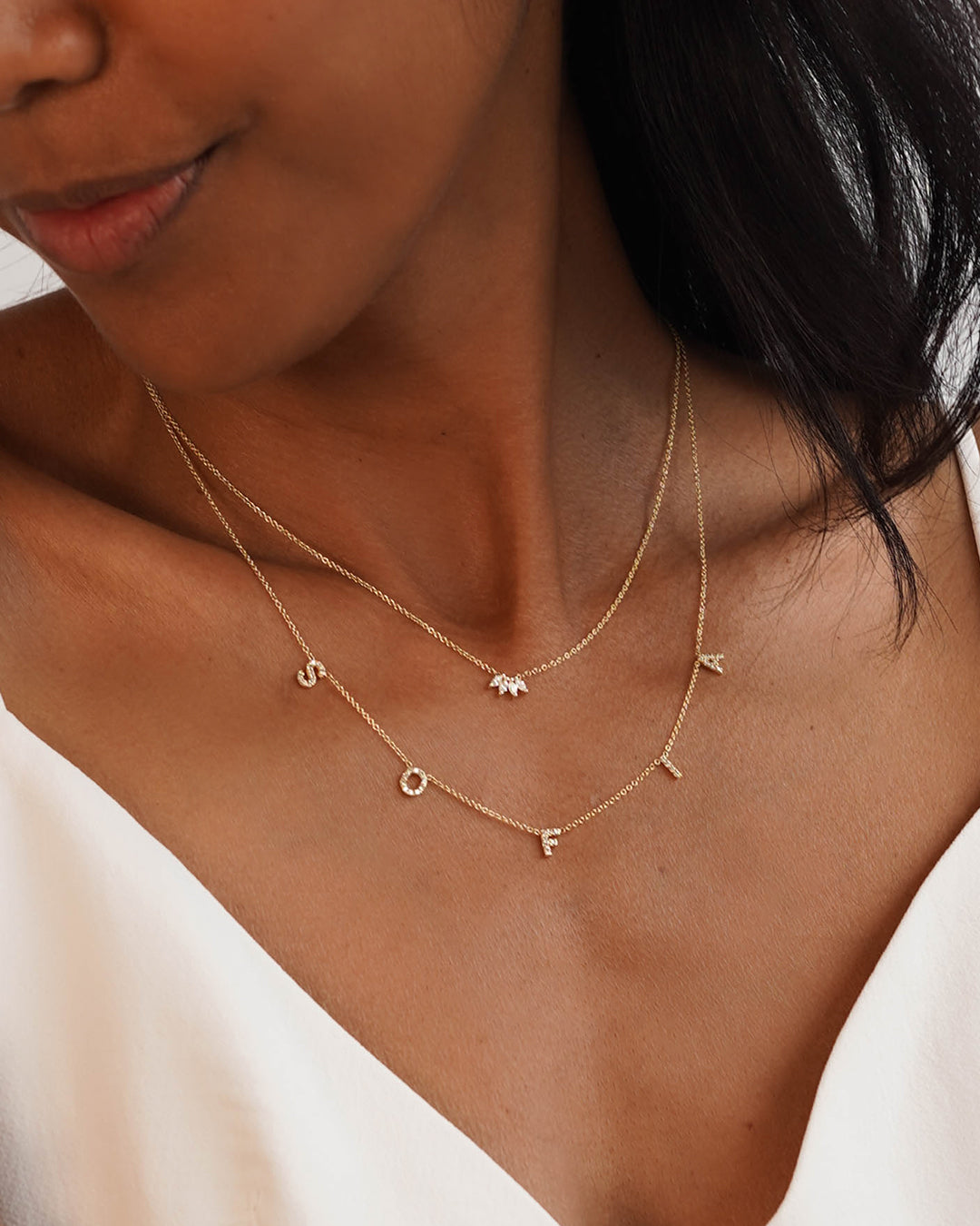 Mini Diamond Spaced Initial Necklace Personalized Zoe Lev Jewelry