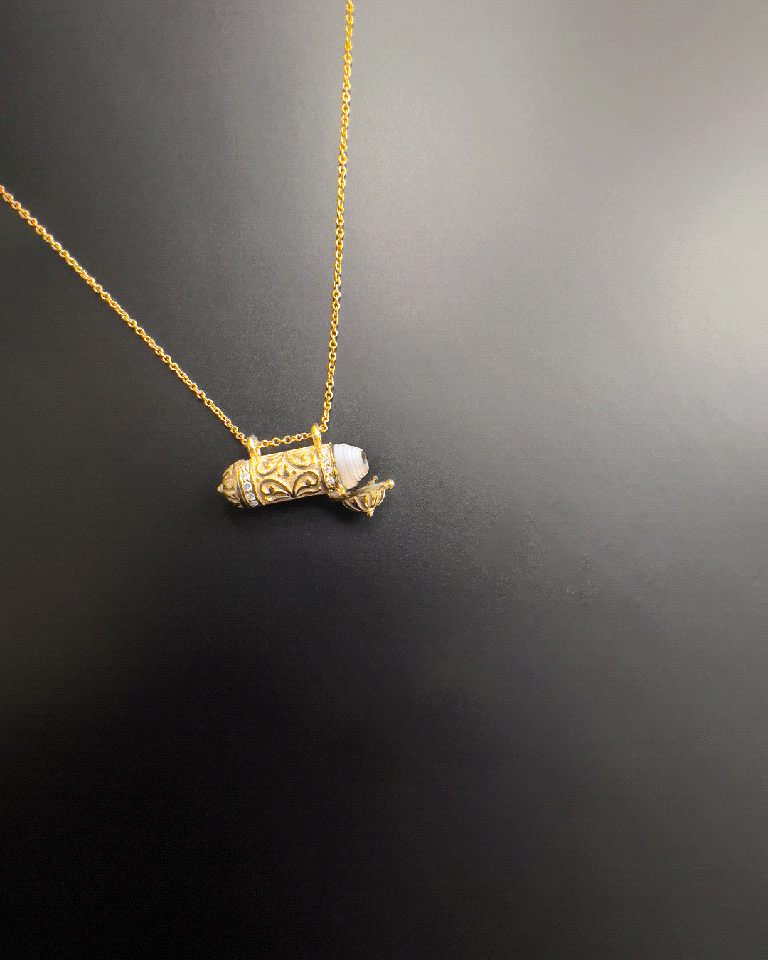 14k Gold and Diamond Amulet Necklace