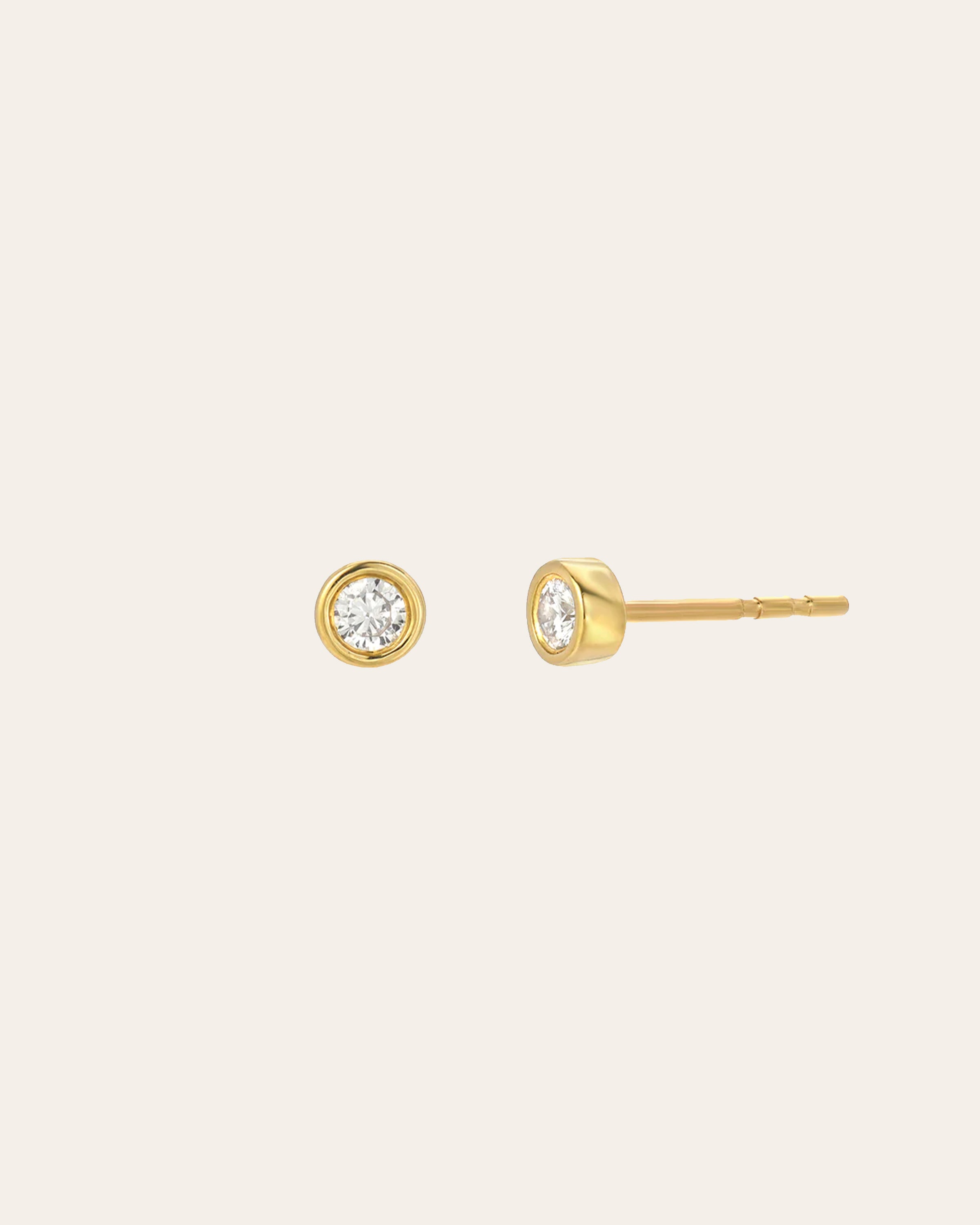 14k Bezel Diamond Stud - Single SAMPLE SALE Zoe Lev Jewelry
