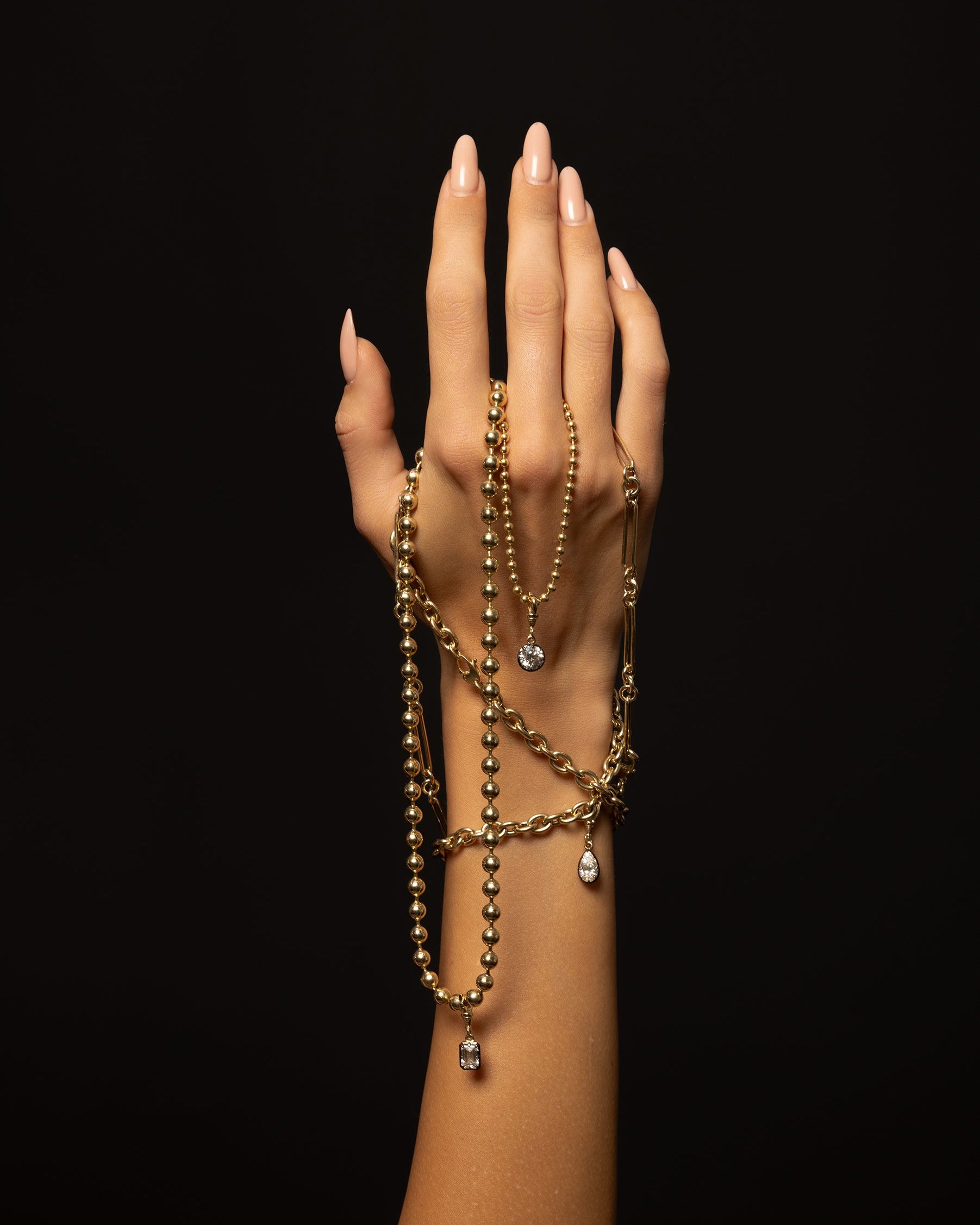 14K Gold Medium Ball Chain With Black Rhodium Lab Diamond Personalized Zoe Lev Jewelry