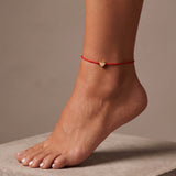 14k Gold Heart with Diamond Fortune Anklet