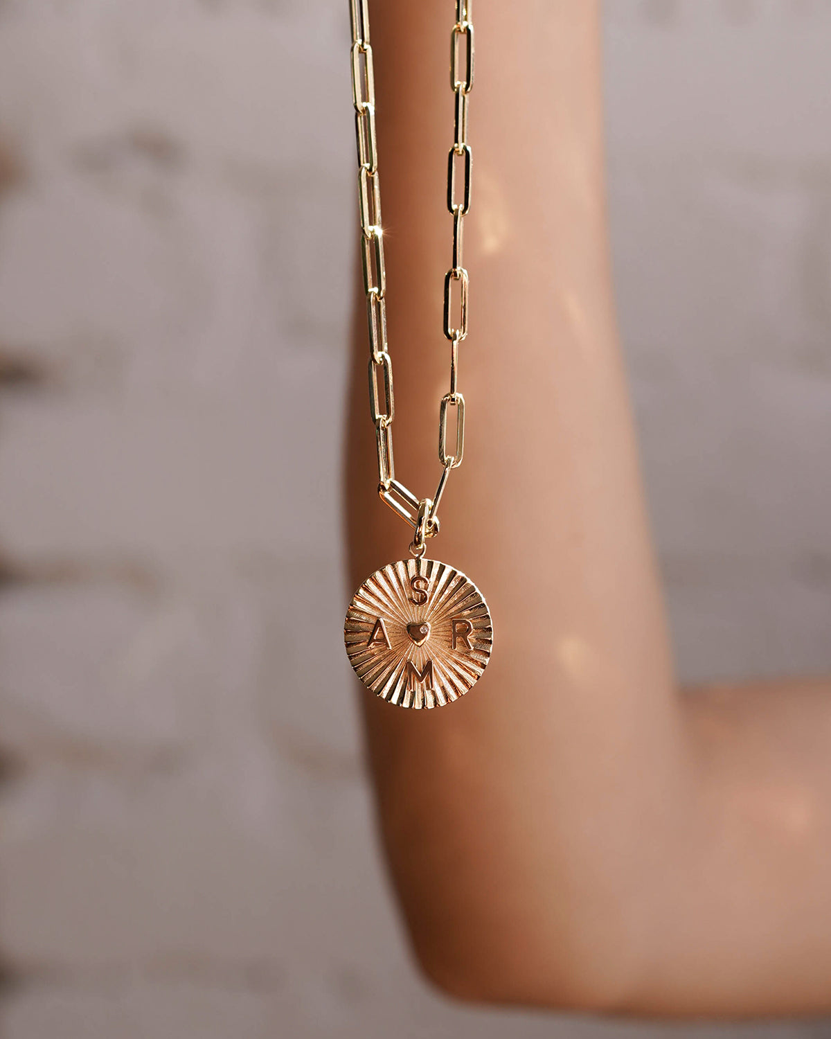 Medallion Disc Long Chain Necklace - Rose Gold