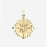 14k Gold Diamond Compass Medallion Pendant