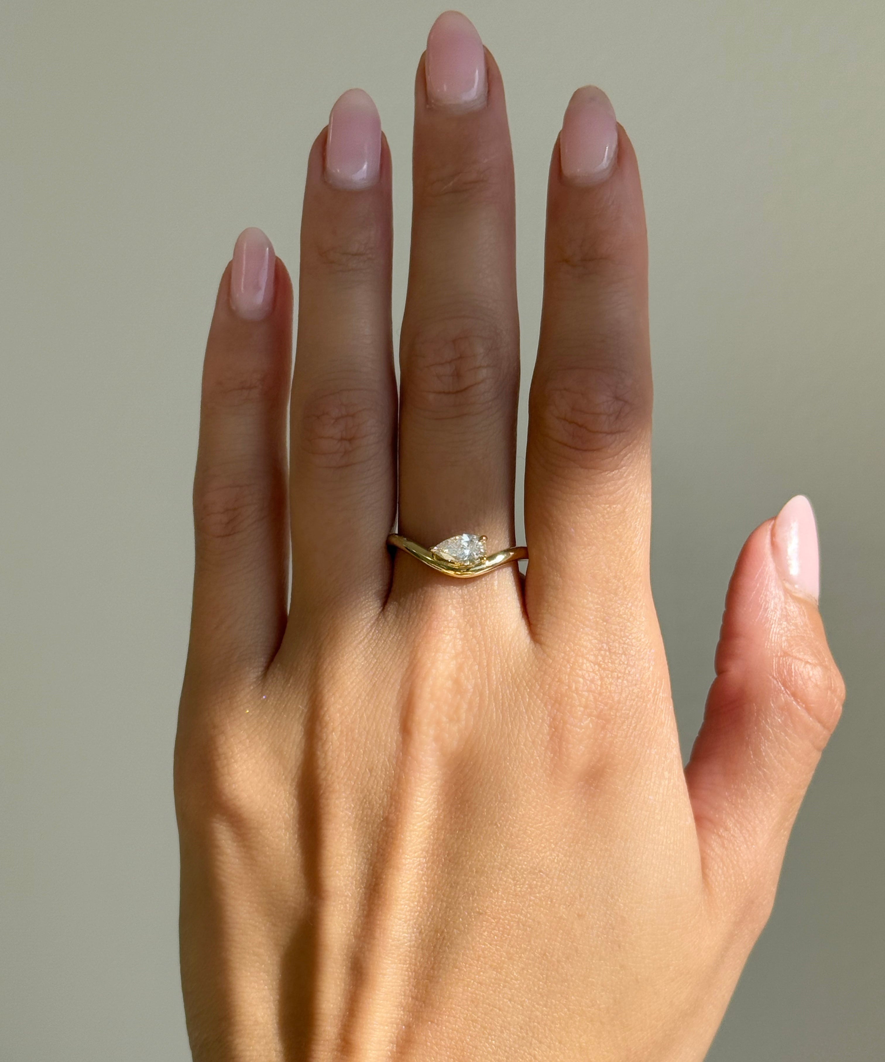 Curved 3 Prong Pear Floating Lab Diamond Band Zoe Lev Jewelry