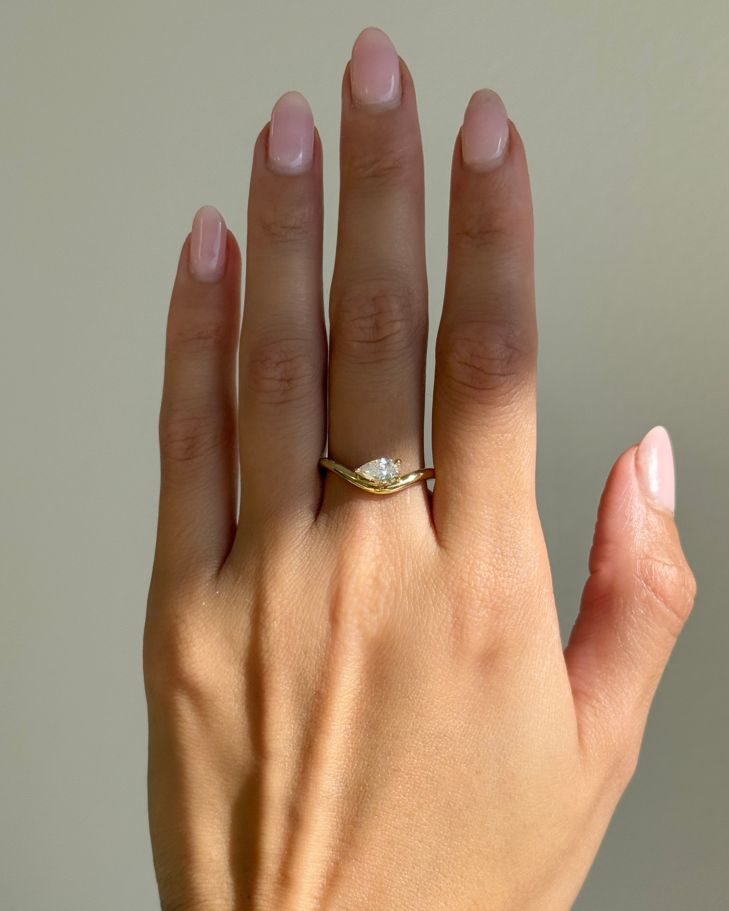 Curved 3 Prong Pear Floating Lab Diamond Band Zoe Lev Jewelry