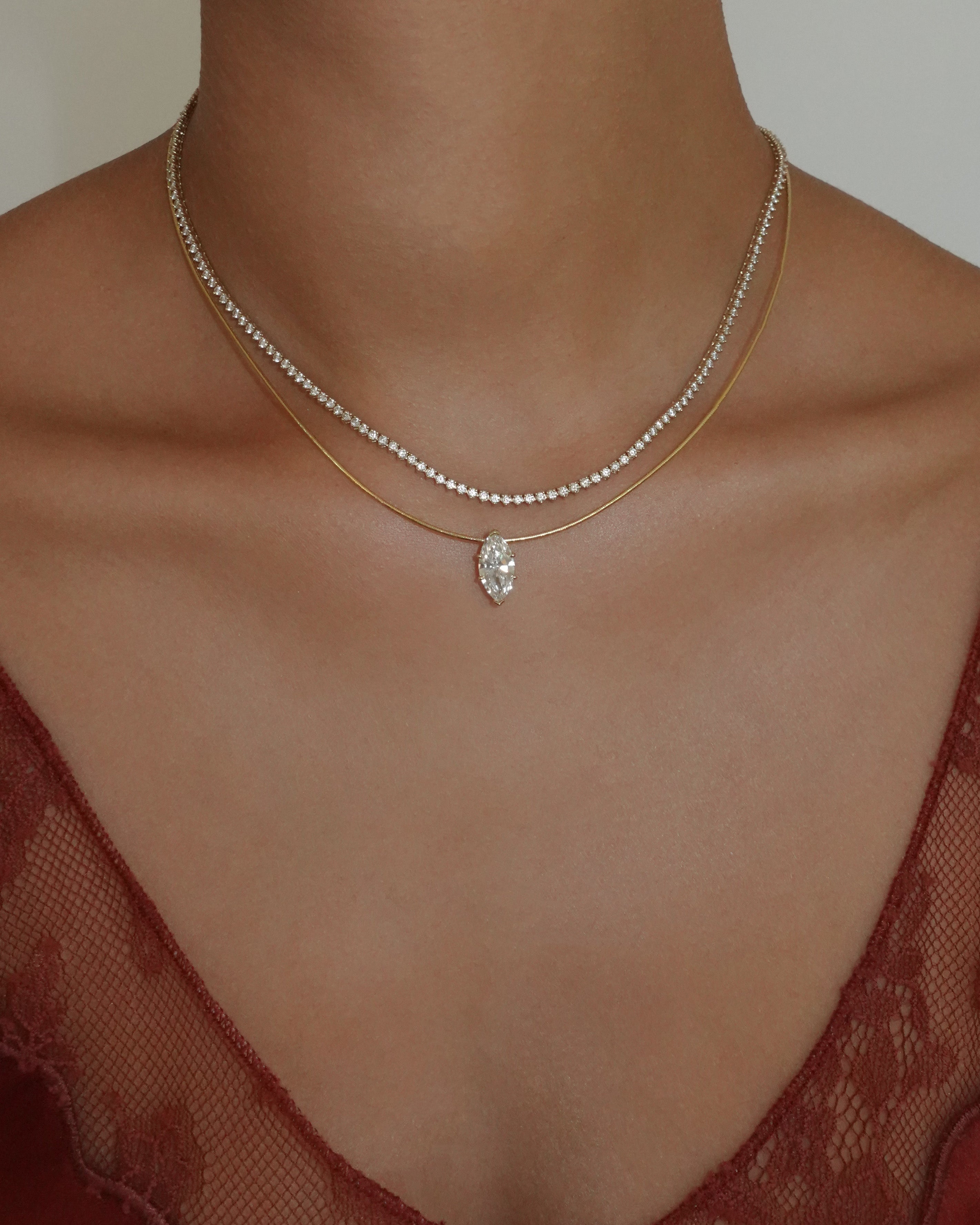 14k Gold Angel Hair Collar Floating Marquise Diamond Personalized Zoe Lev Jewelry