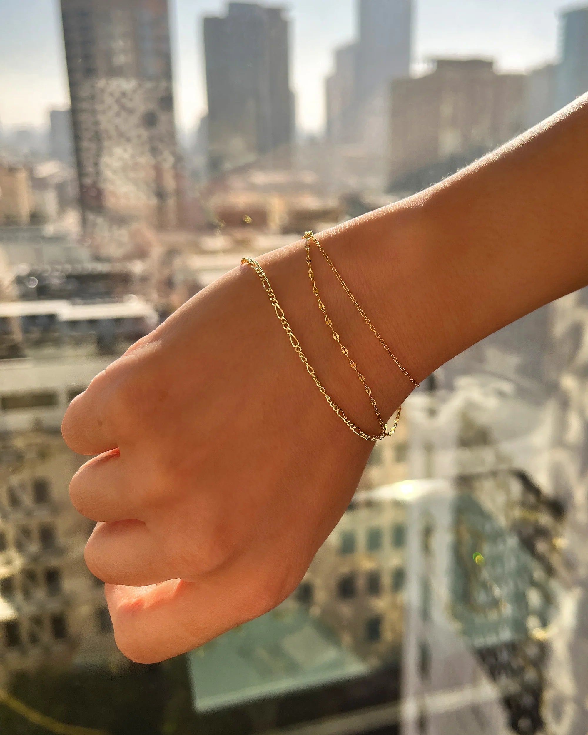 Mini Figaro Chain Bracelet Vermeil Zoe Lev Jewelry