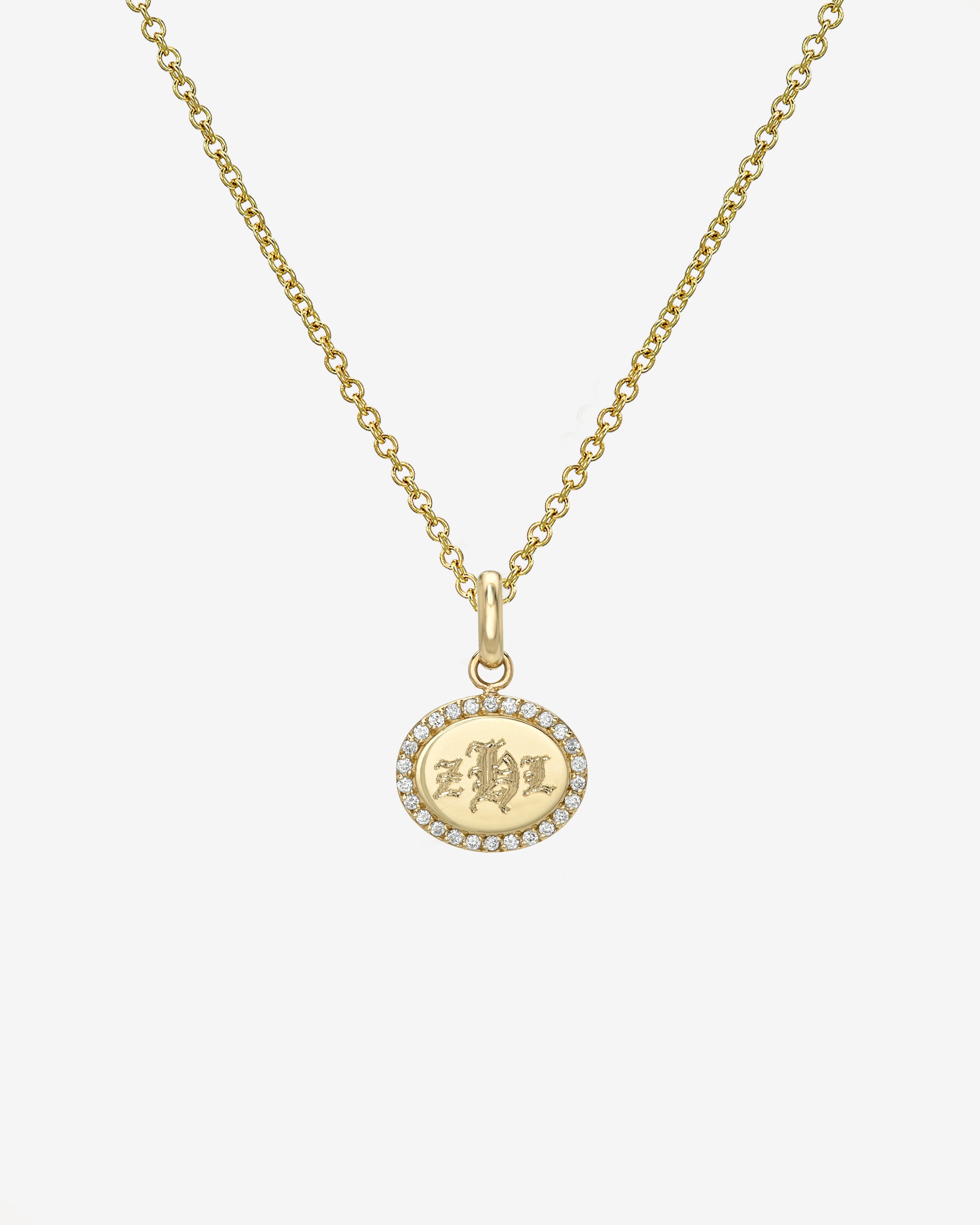 Diamond Framed Oval East-West Necklace Personalized Zoe Lev Jewelry