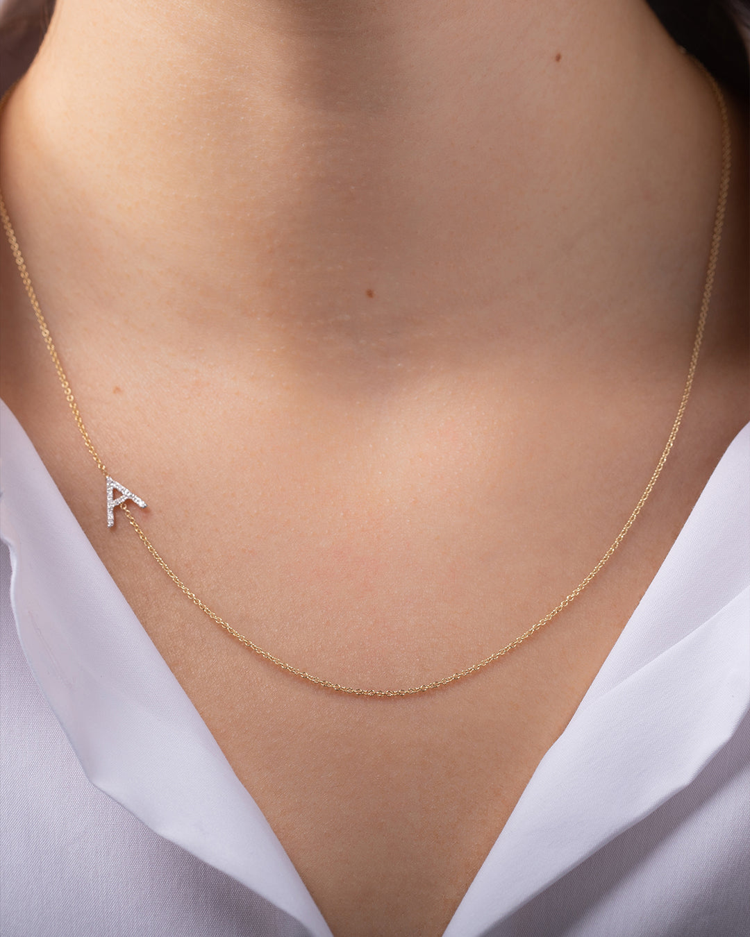 Diamond sideways initial necklace Clearance
