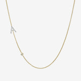 Diamond Asymmetrical Initial and Bezel Necklace Personalized Zoe Lev Jewelry