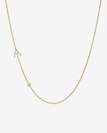 Diamond Asymmetrical Initial and Bezel Necklace Personalized Zoe Lev Jewelry