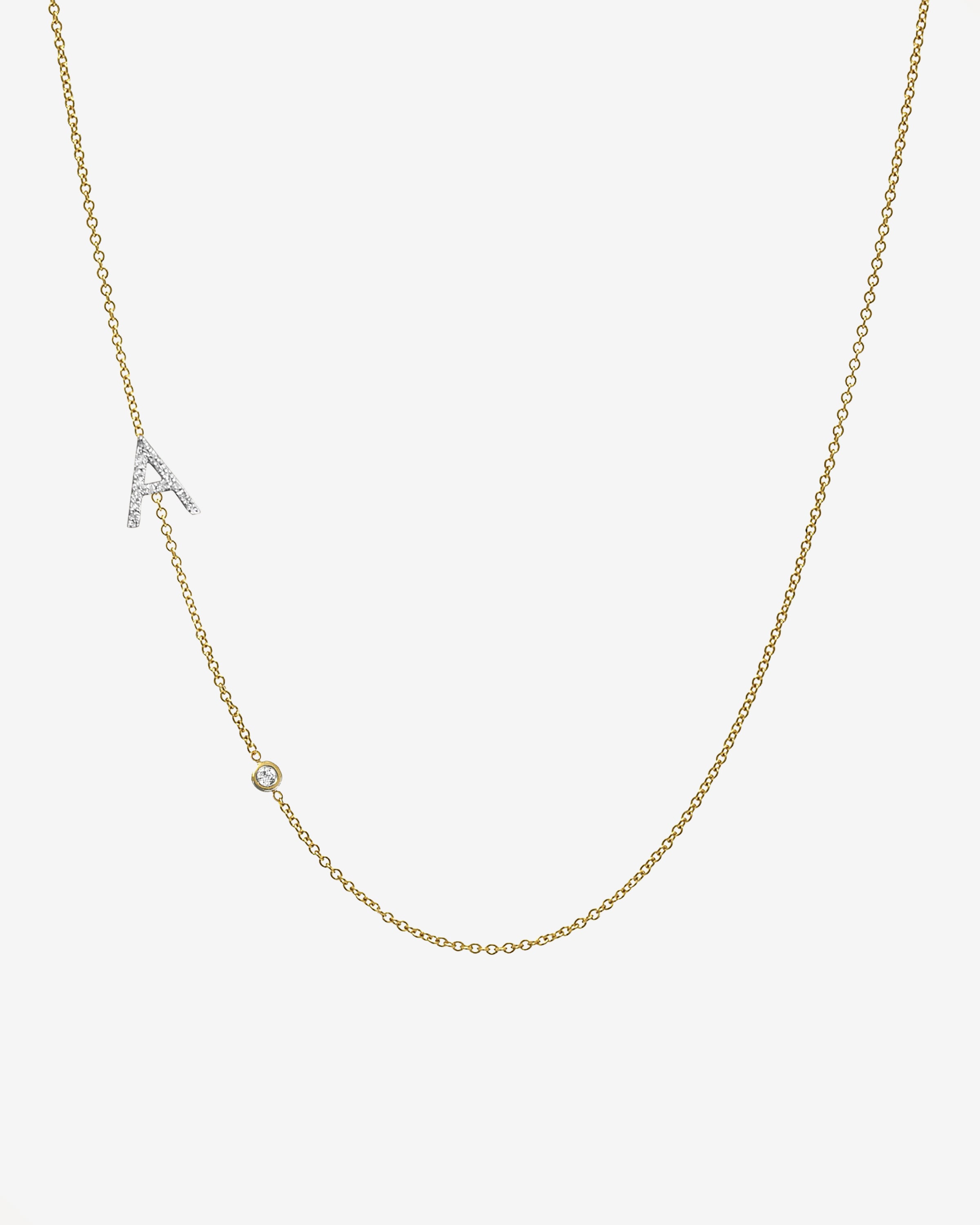 Diamond Asymmetrical Initial and Bezel Necklace Personalized Zoe Lev Jewelry