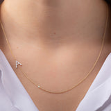Diamond Asymmetrical Initial and Bezel Necklace Personalized Zoe Lev Jewelry