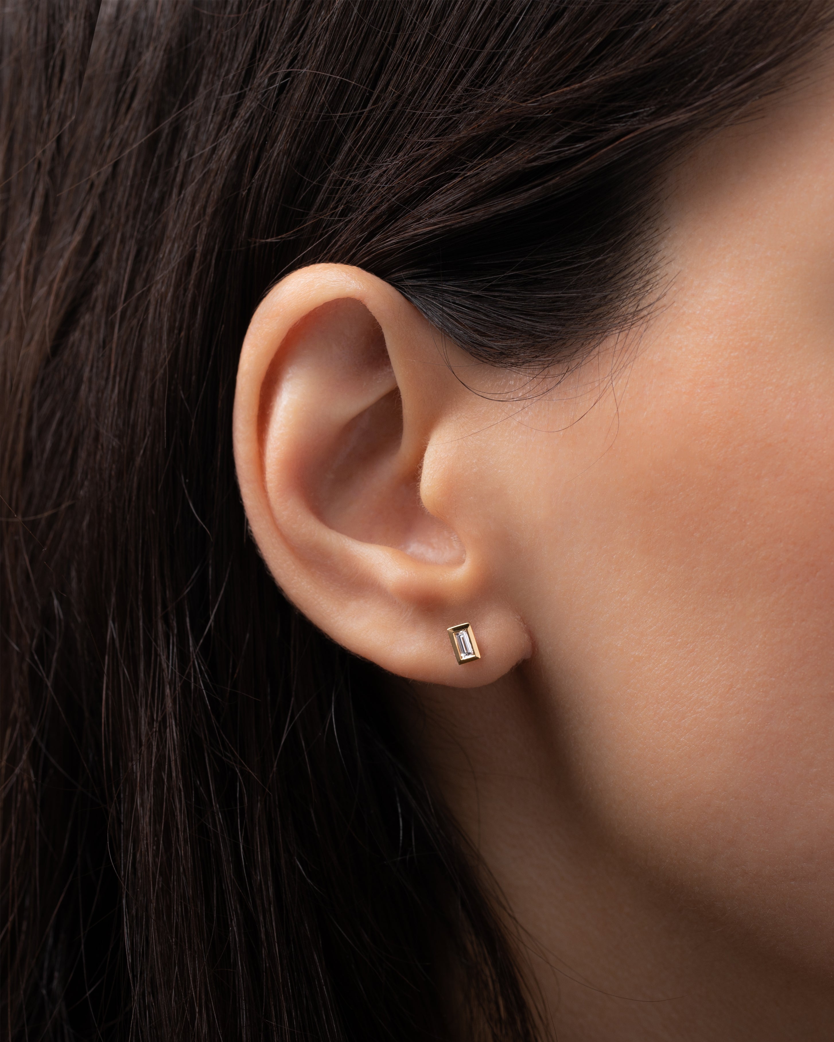 14k Diamond Baguette Stud - Single SAMPLE SALE Zoe Lev Jewelry