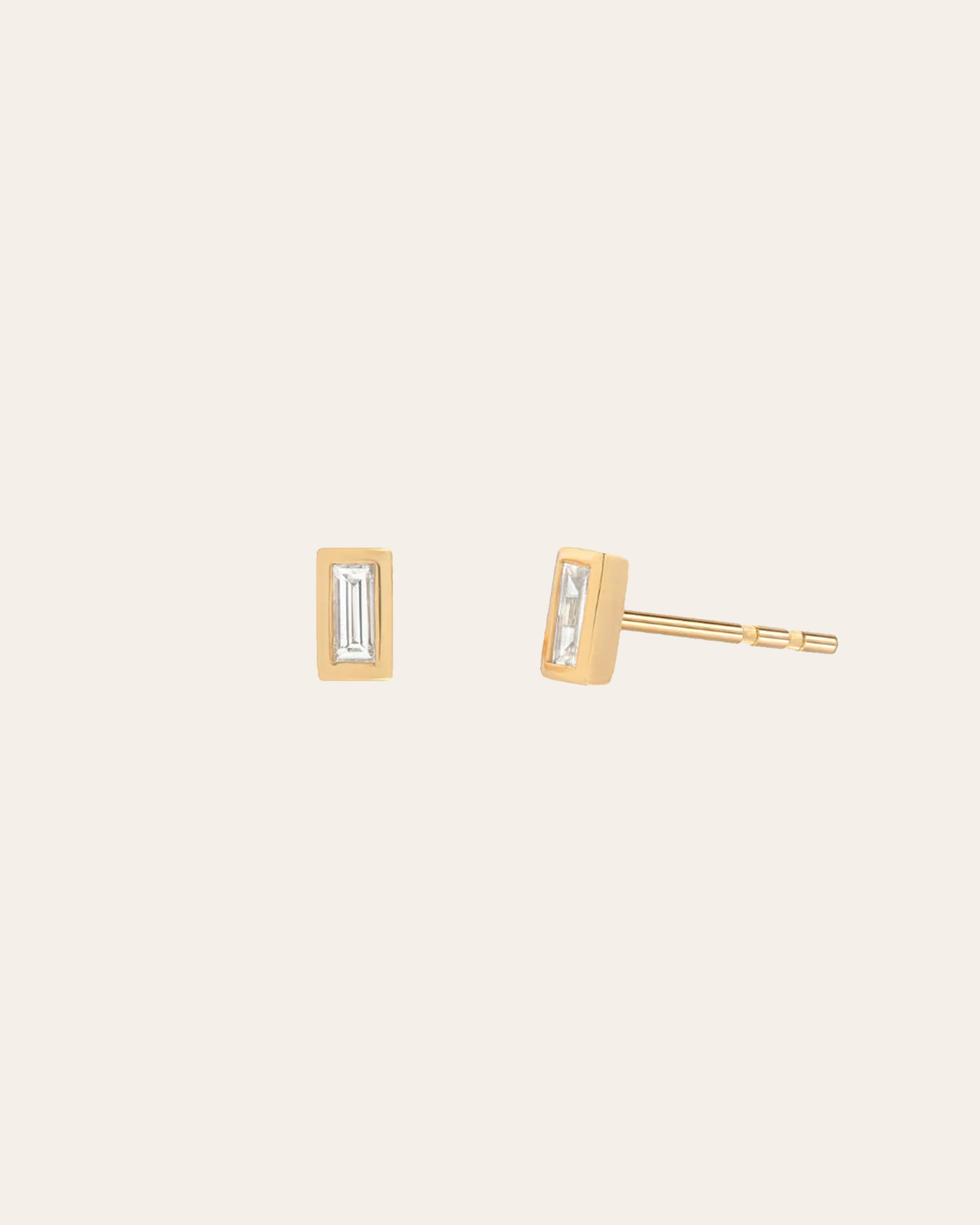 14k Diamond Baguette Stud - Single SAMPLE SALE Zoe Lev Jewelry