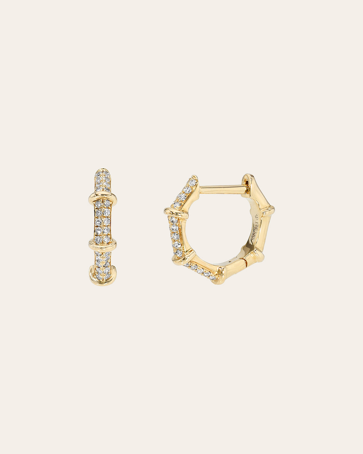 Diamond Bamboo Huggie Earrings