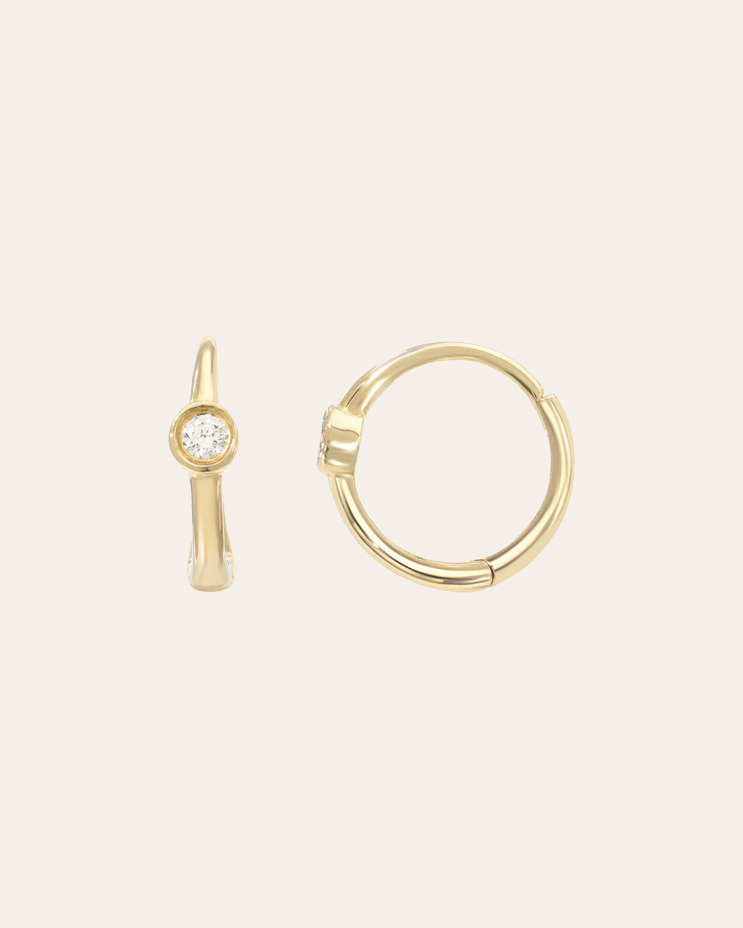 14k White Gold Diamond Bezel Hoop Earrings - Pair SAMPLE SALE Zoe Lev Jewelry