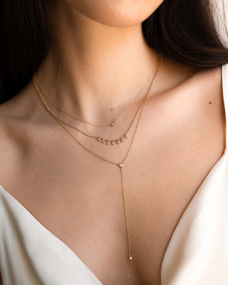 14k Gold Bezel Diamond Lariat Necklace