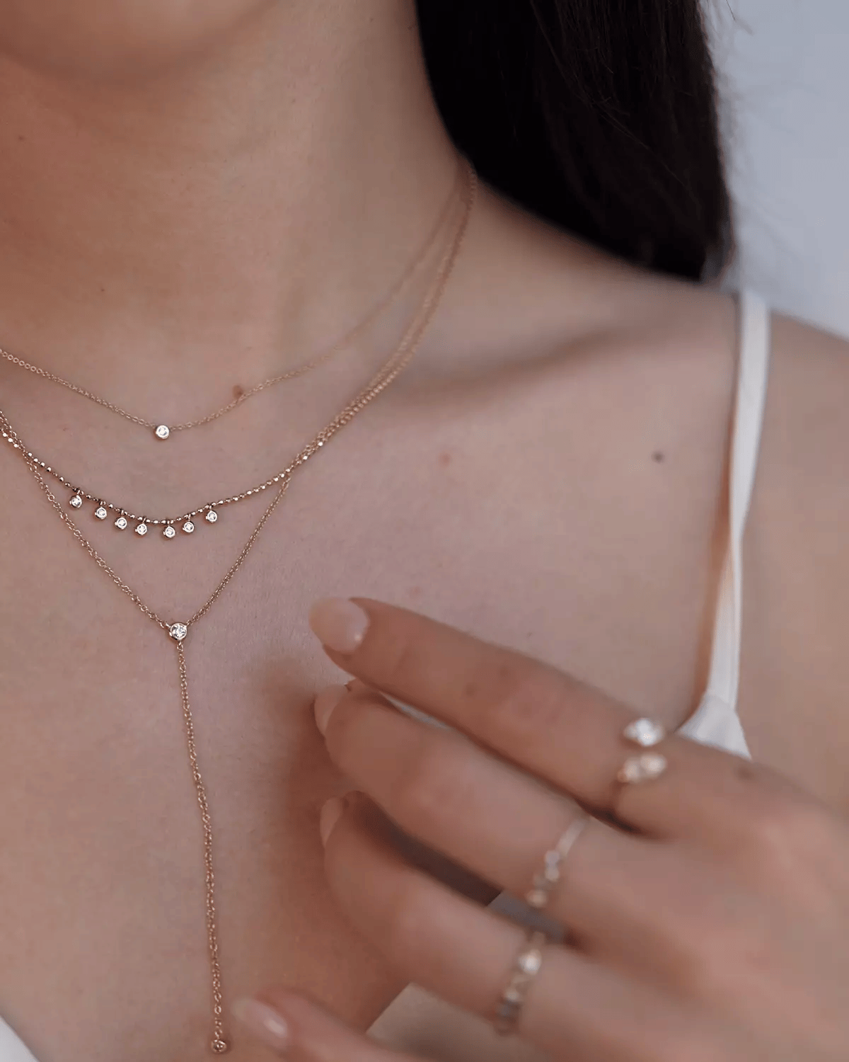 14k Gold Bezel Diamond Lariat Necklace