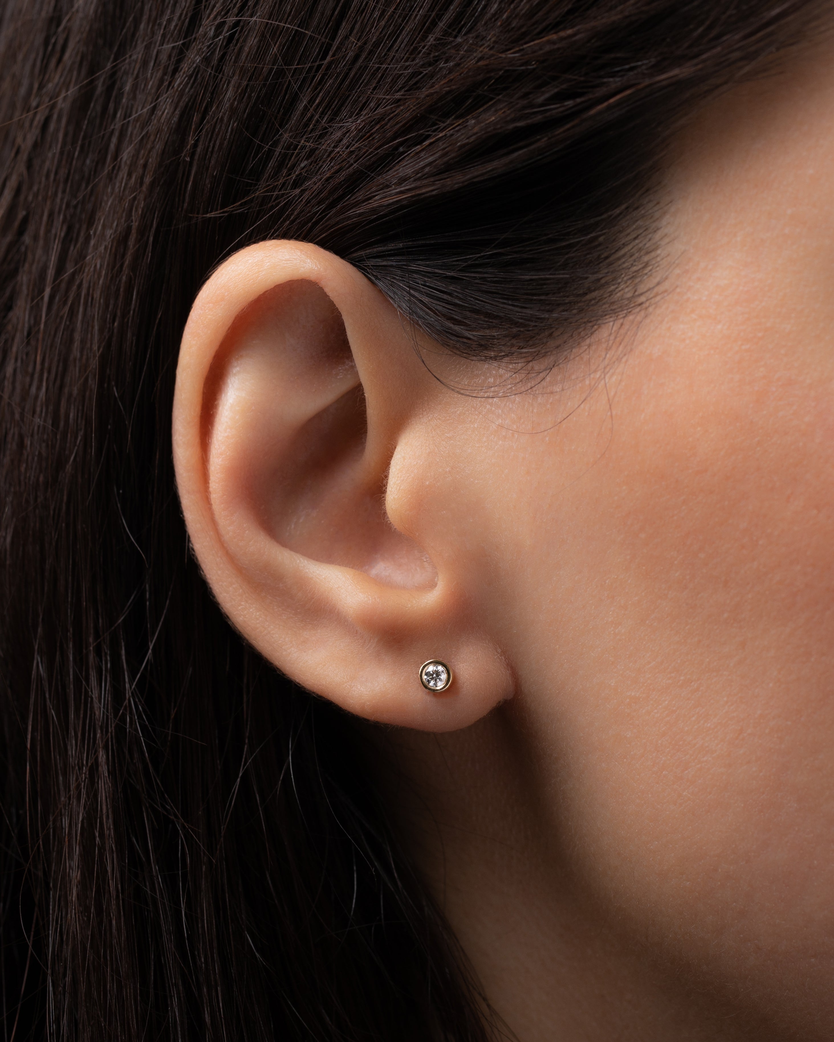14k Bezel Diamond Stud - Single SAMPLE SALE Zoe Lev Jewelry