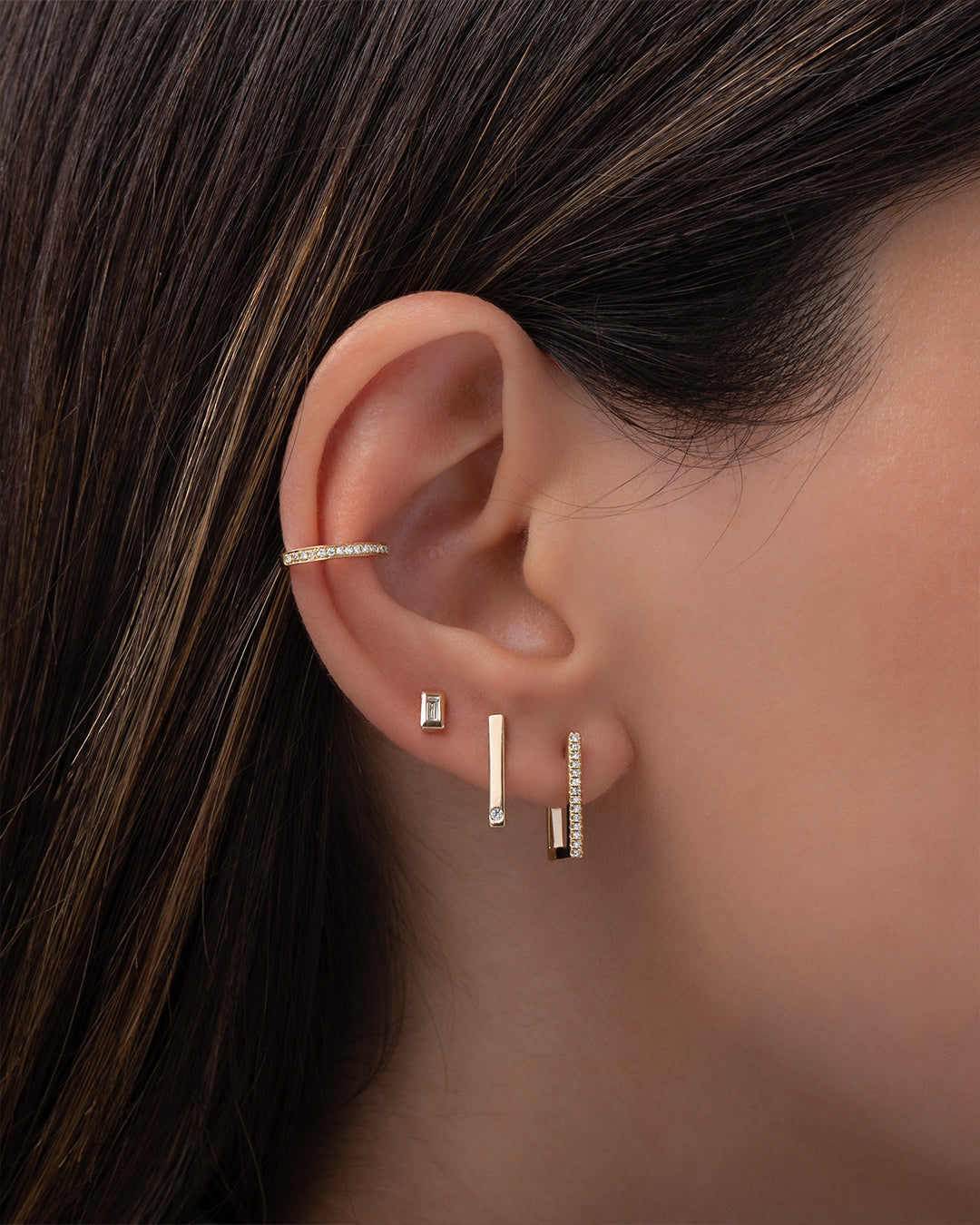 American diamond 22k gold look ear cuff earrings
